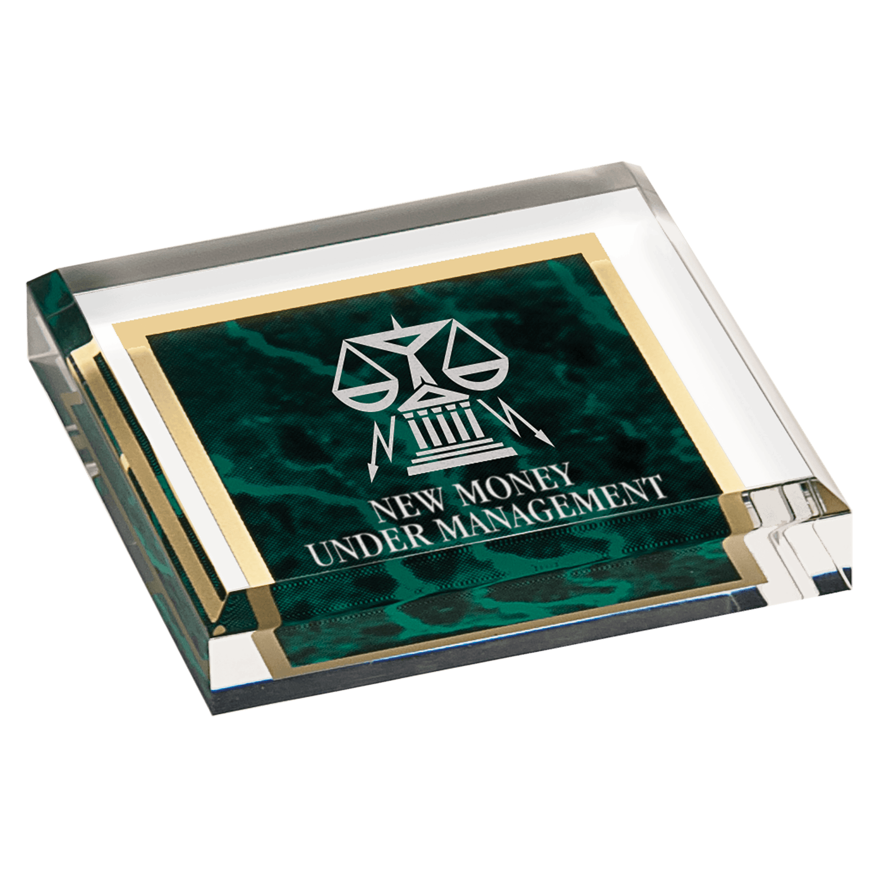 3 3/4" x 3 3/4" Green Marbleized Acrylic Paperweight