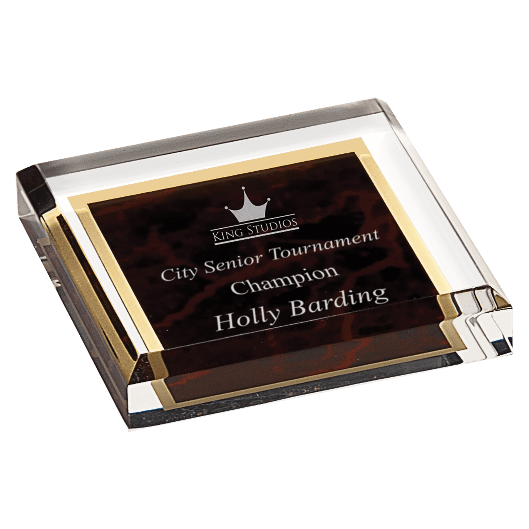 3 3/4" x 3 3/4" Red Marbleized Acrylic Paperweight