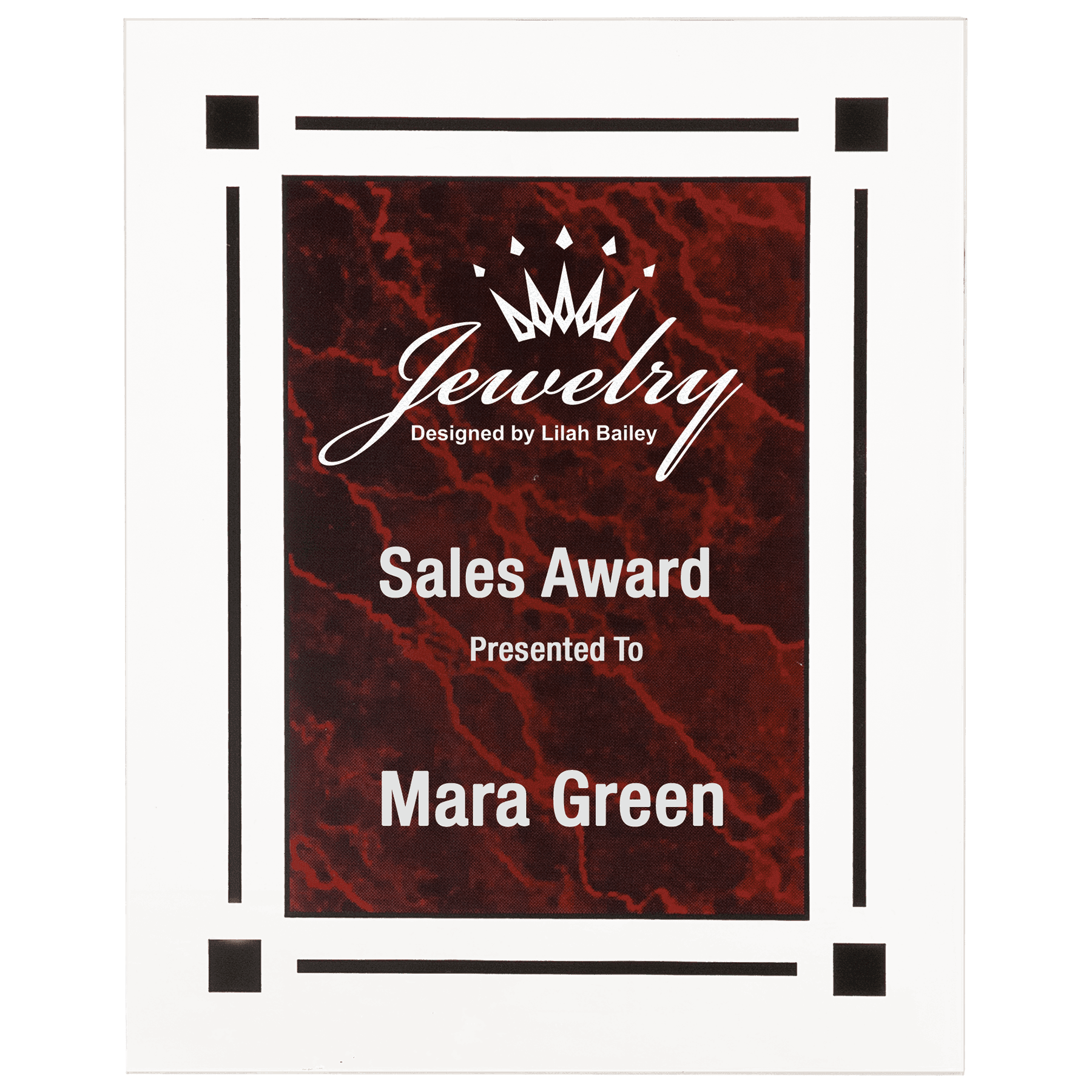 7" x 9" Red Marble Acrylic Clear Plaq