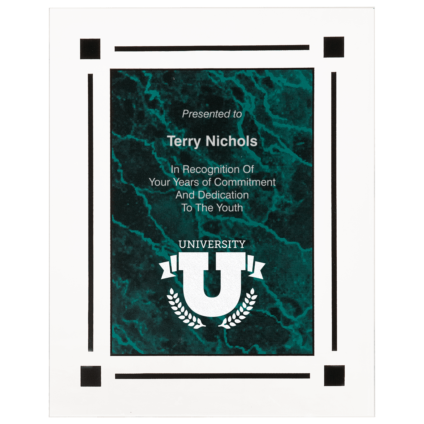 9" x 11" Green Marble Acrylic Clear Plaq