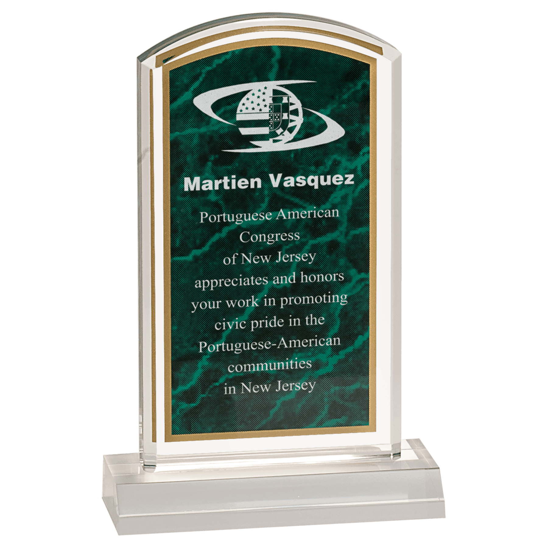 4" x 7" Green Marbleized Acrylic with 5" Base