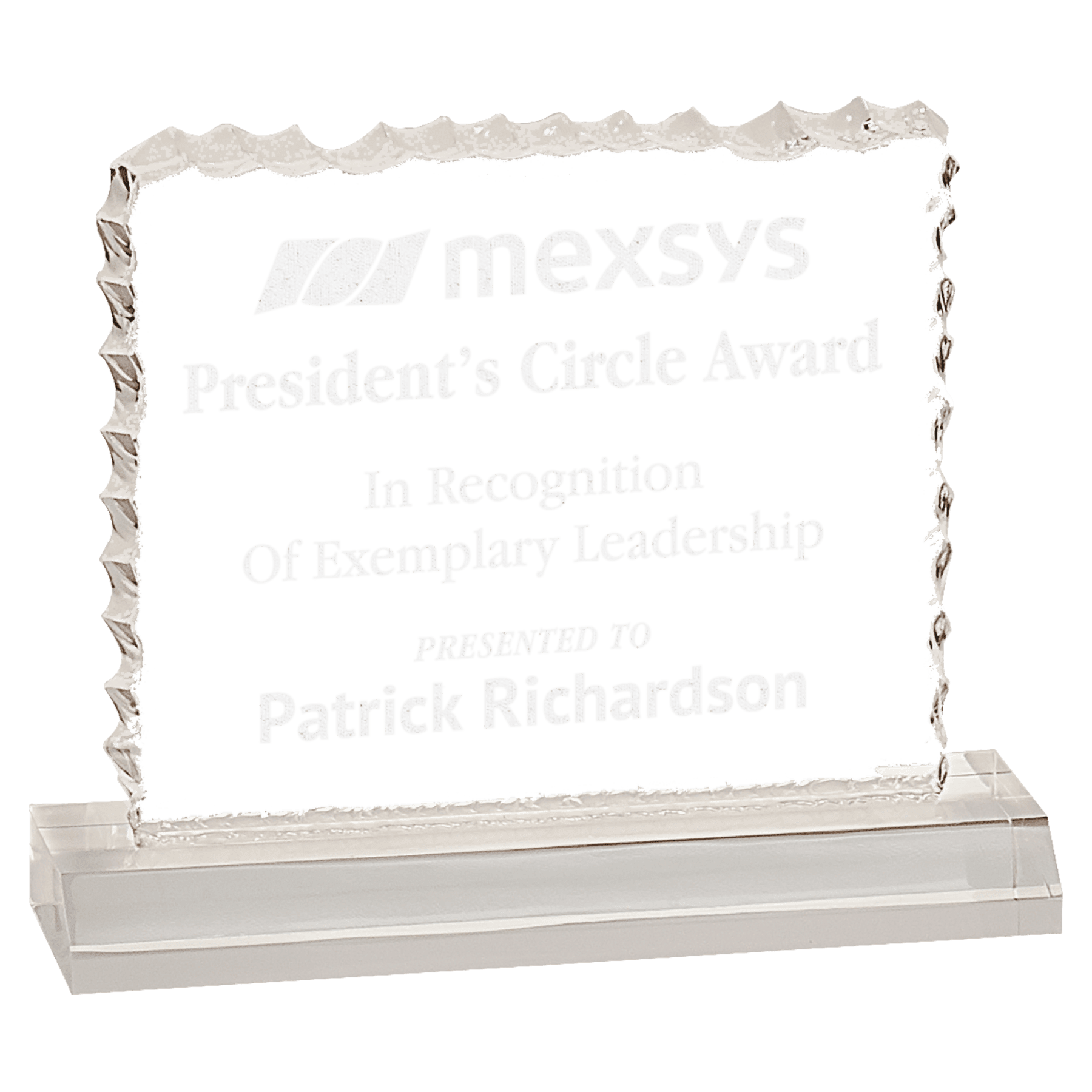 4 1/2" x 3 1/2" Clear Cracked Ice Acrylic Blank with Base