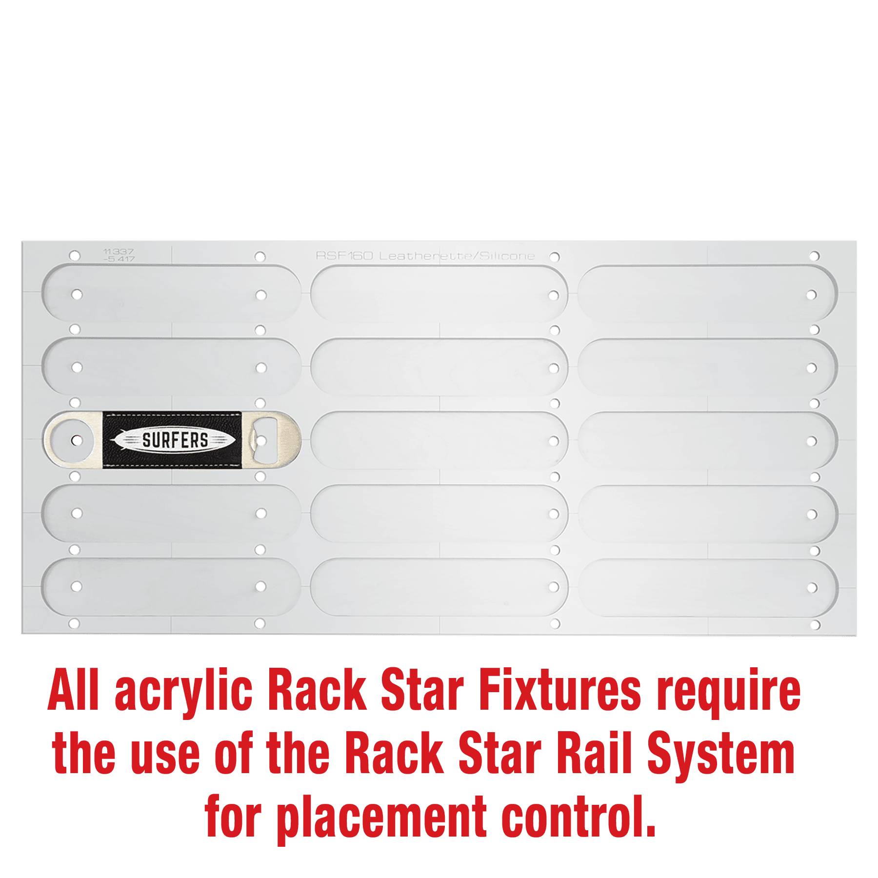 1 1/2" x 7" Bottle Opener Fixture-Holds 15-Laserable Leatherette/Silicone