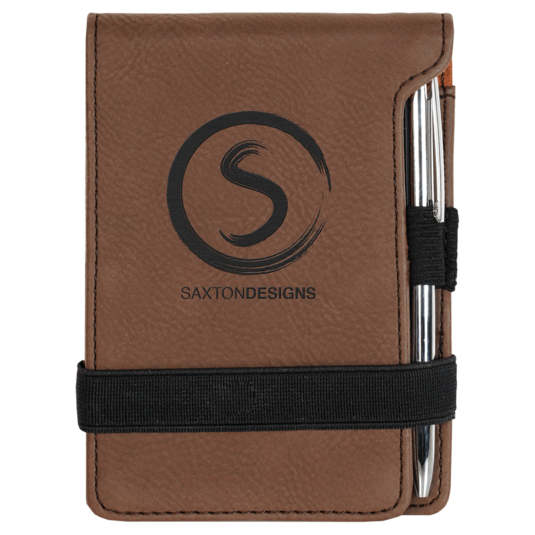 3 1/4" x 4 3/4" Dark Brown Laserable Leatherette Mini Notepad with Pen