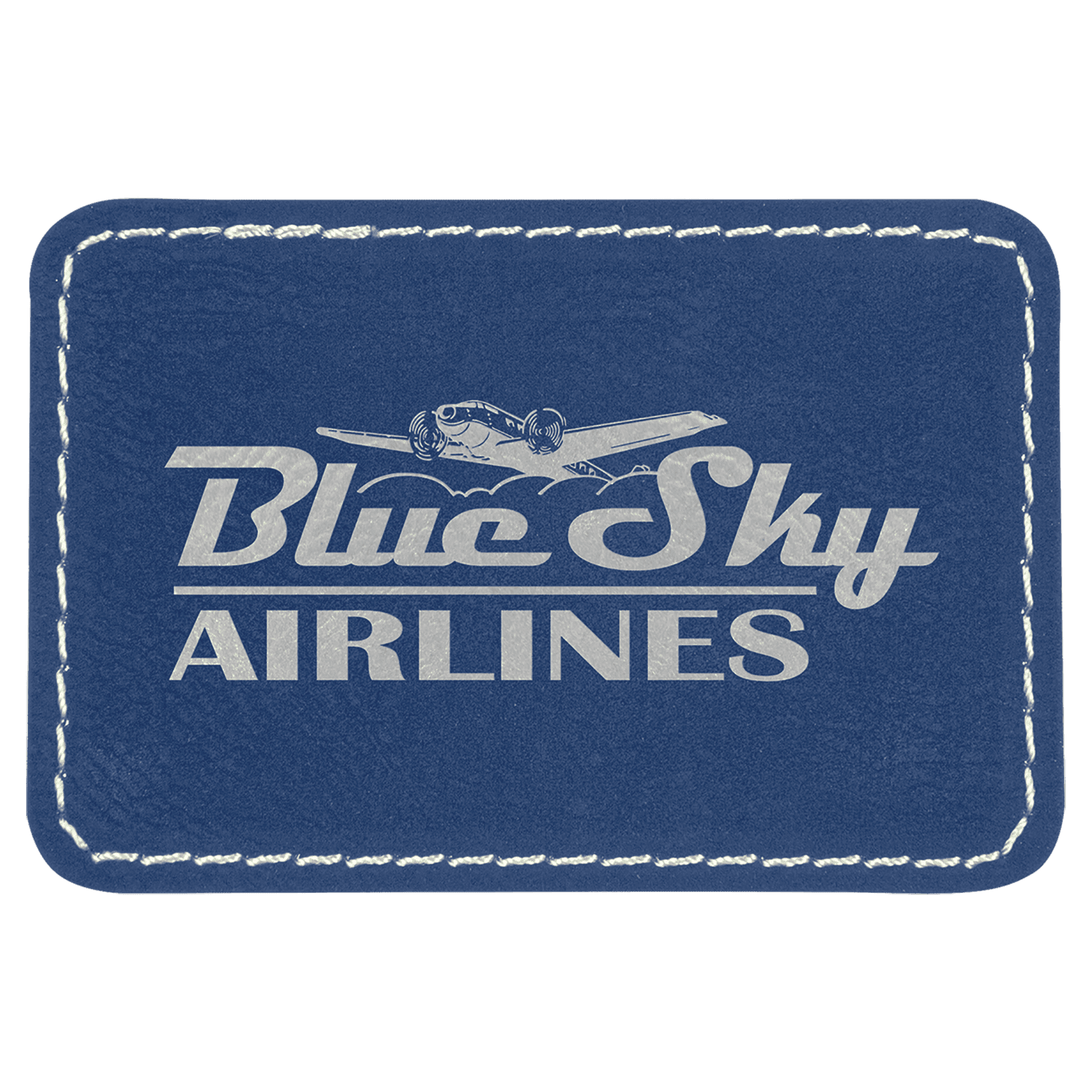 3" x 2" Blue/Silver Rectangle Patch Laserable Leatherette with Kota Pro Adhesive