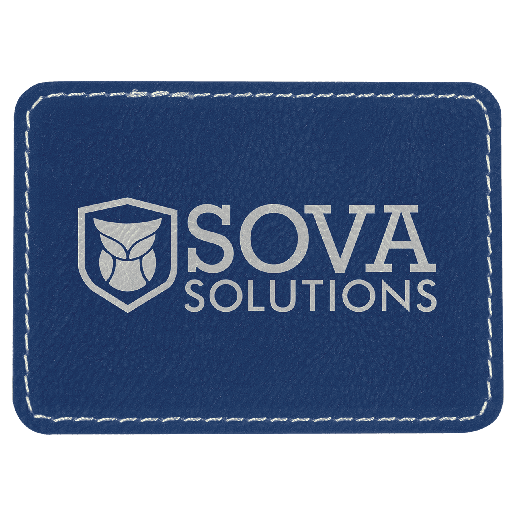 3 1/2" x 2 1/2" Blue/Silver Laserable Leatherette Rectangle Patch with Kota Pro Adhesive