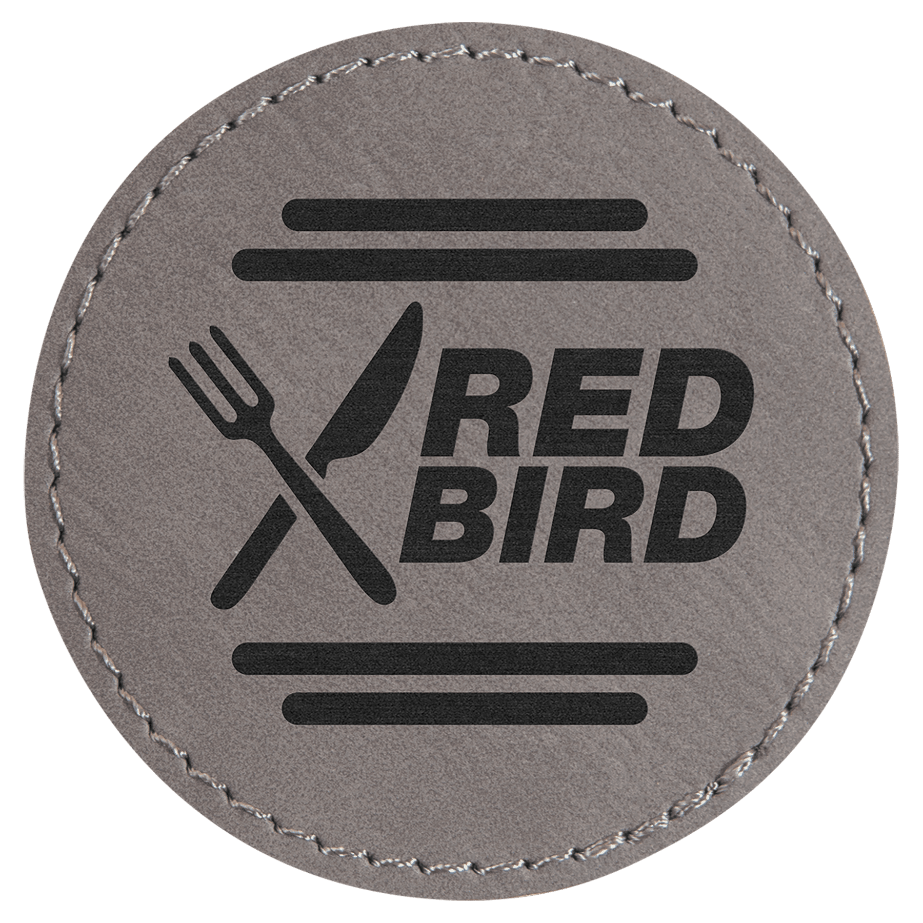 2 1/2" Gray Laserable Leatherette Round Patch with Kota Pro Adhesive