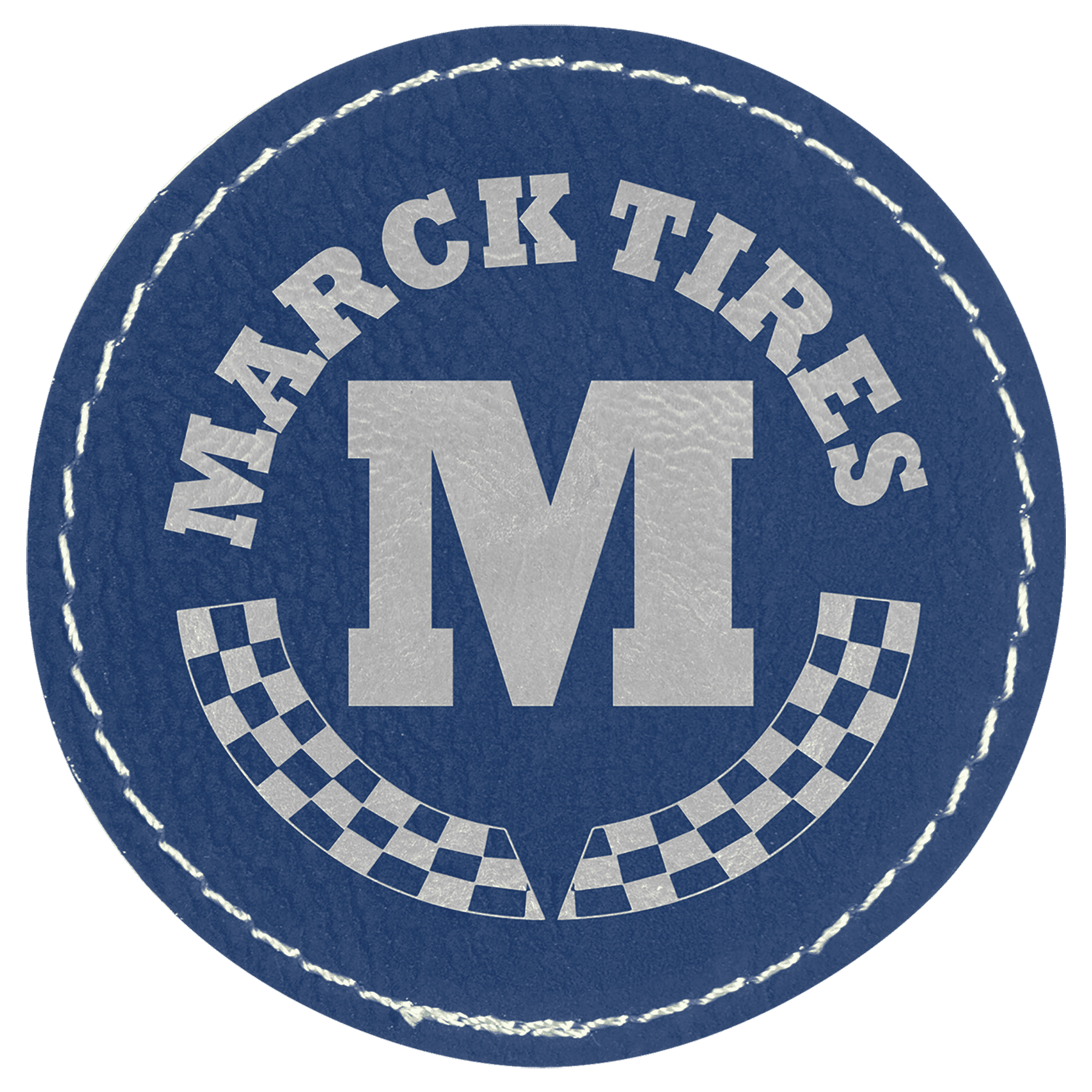 2 1/2" Blue/Silver Laserable Leatherette Round Patch with Kota Pro Adhesive