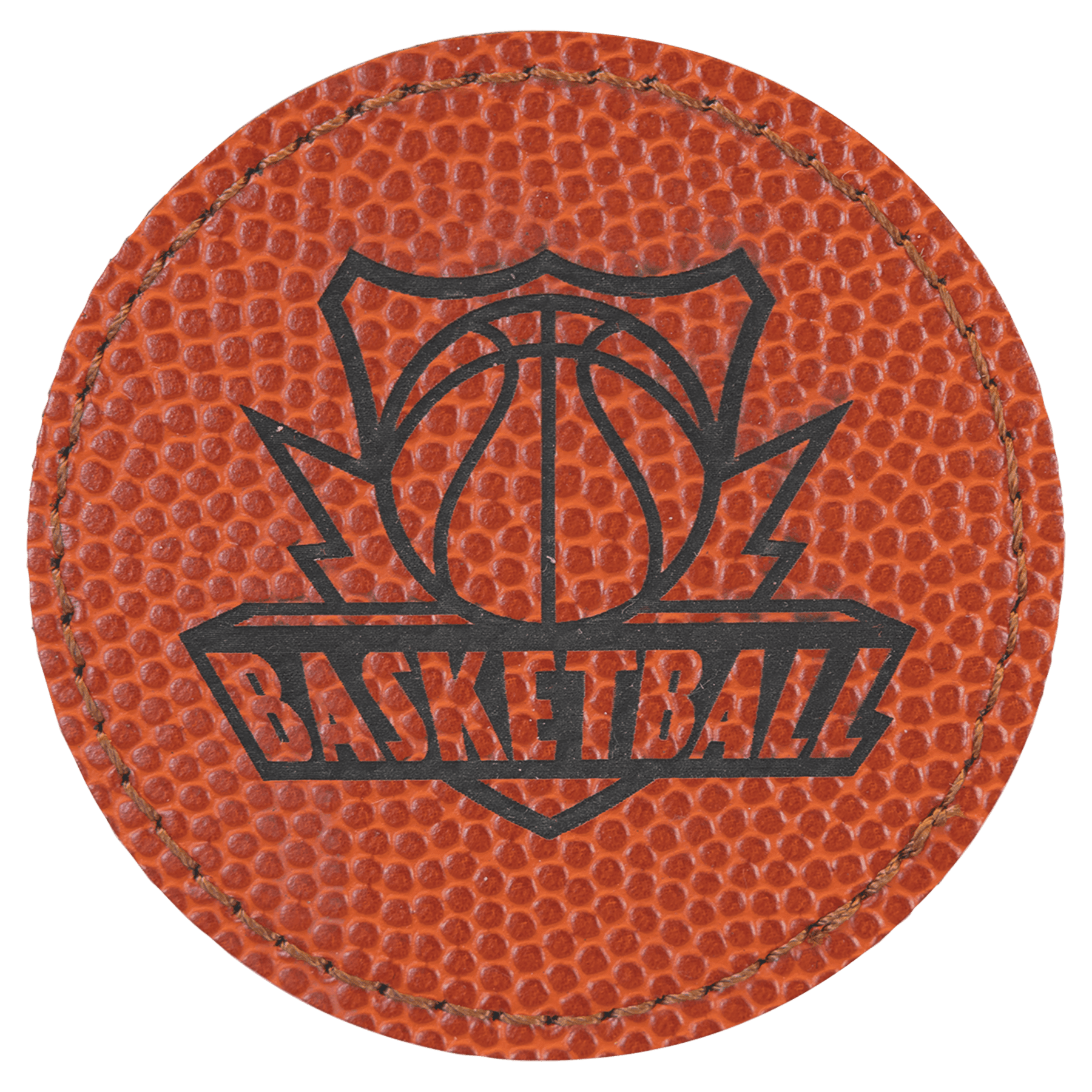 2 1/2" Basketball Laserable Leatherette Round Patch with Kota Pro Adhesive