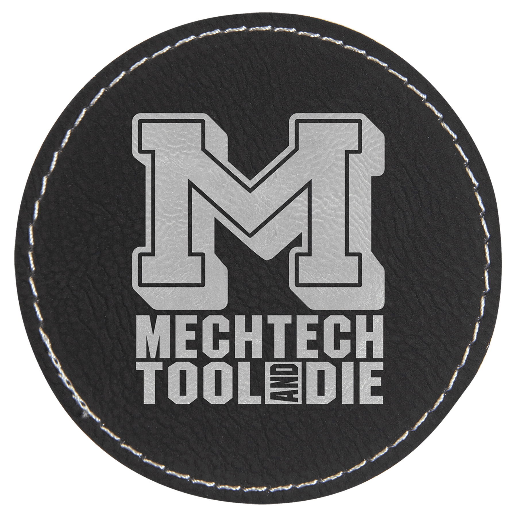 3" Black/Silver Laserable Leatherette Round Patch with Kota Pro Adhesive