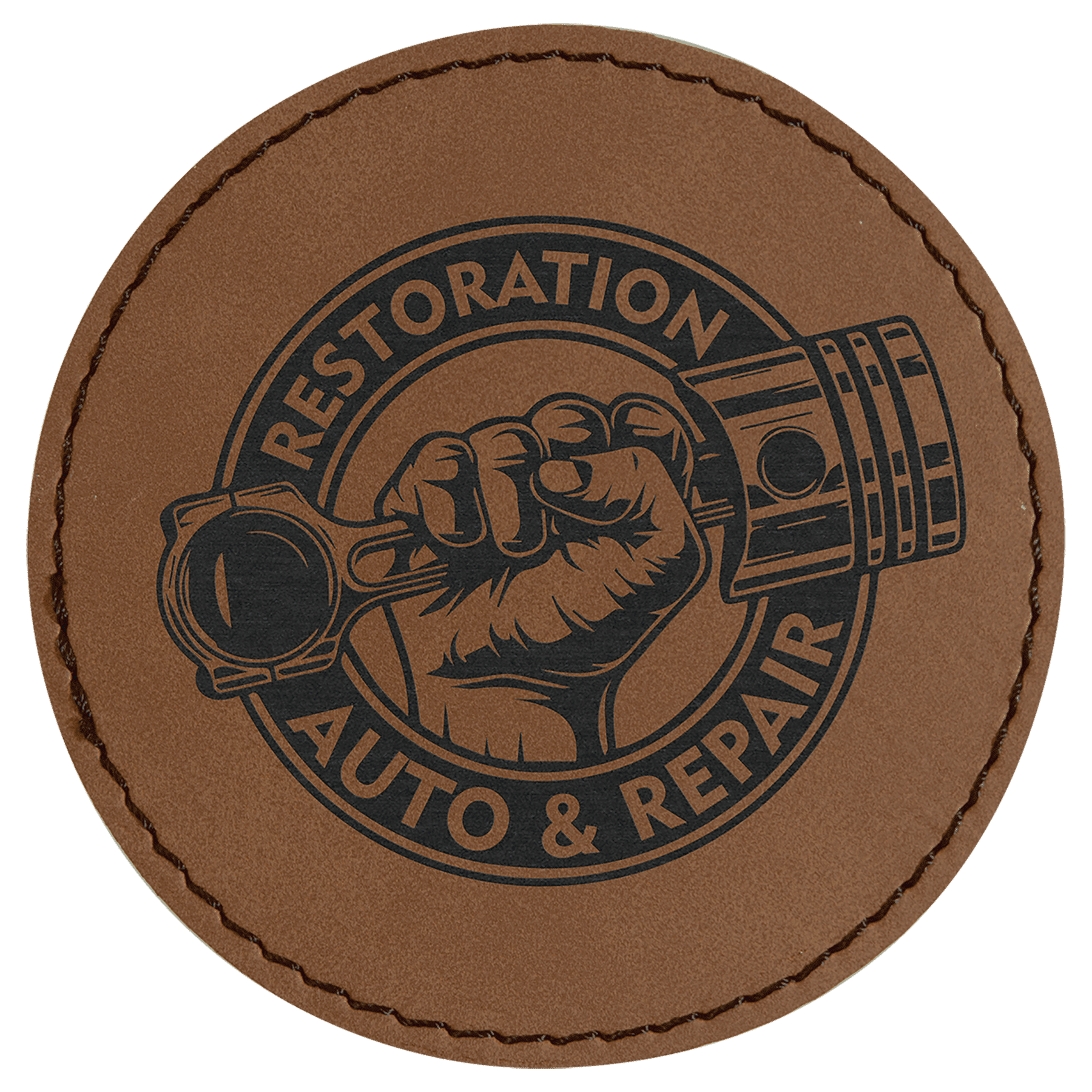 3" Dark Brown Laserable Leatherette Round Patch with Kota Pro Adhesive