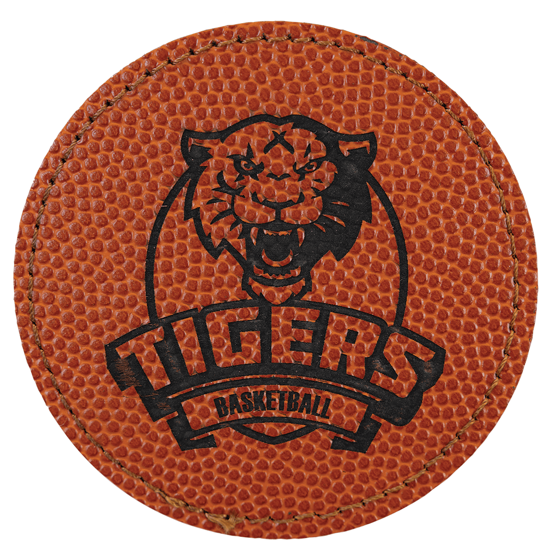 3" Basketball Laserable Leatherette Round Patch with Kota Pro Adhesive