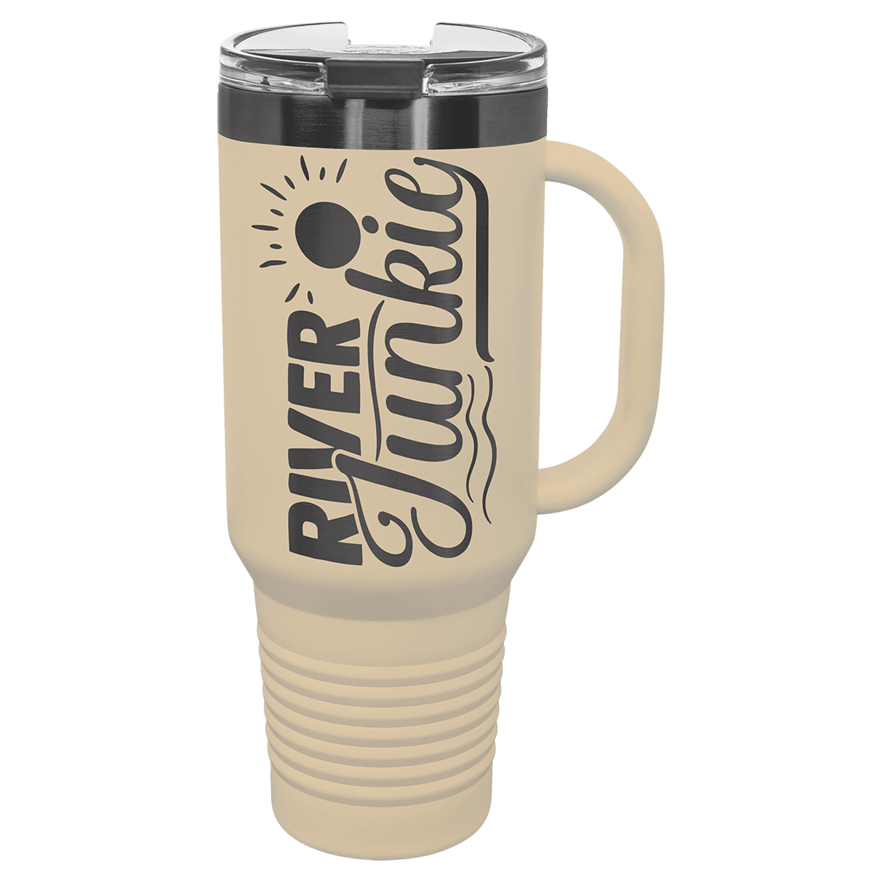 Polar Camel 40 oz. Warm Sand/Ghost Black Travel Mug with Handle & Straw