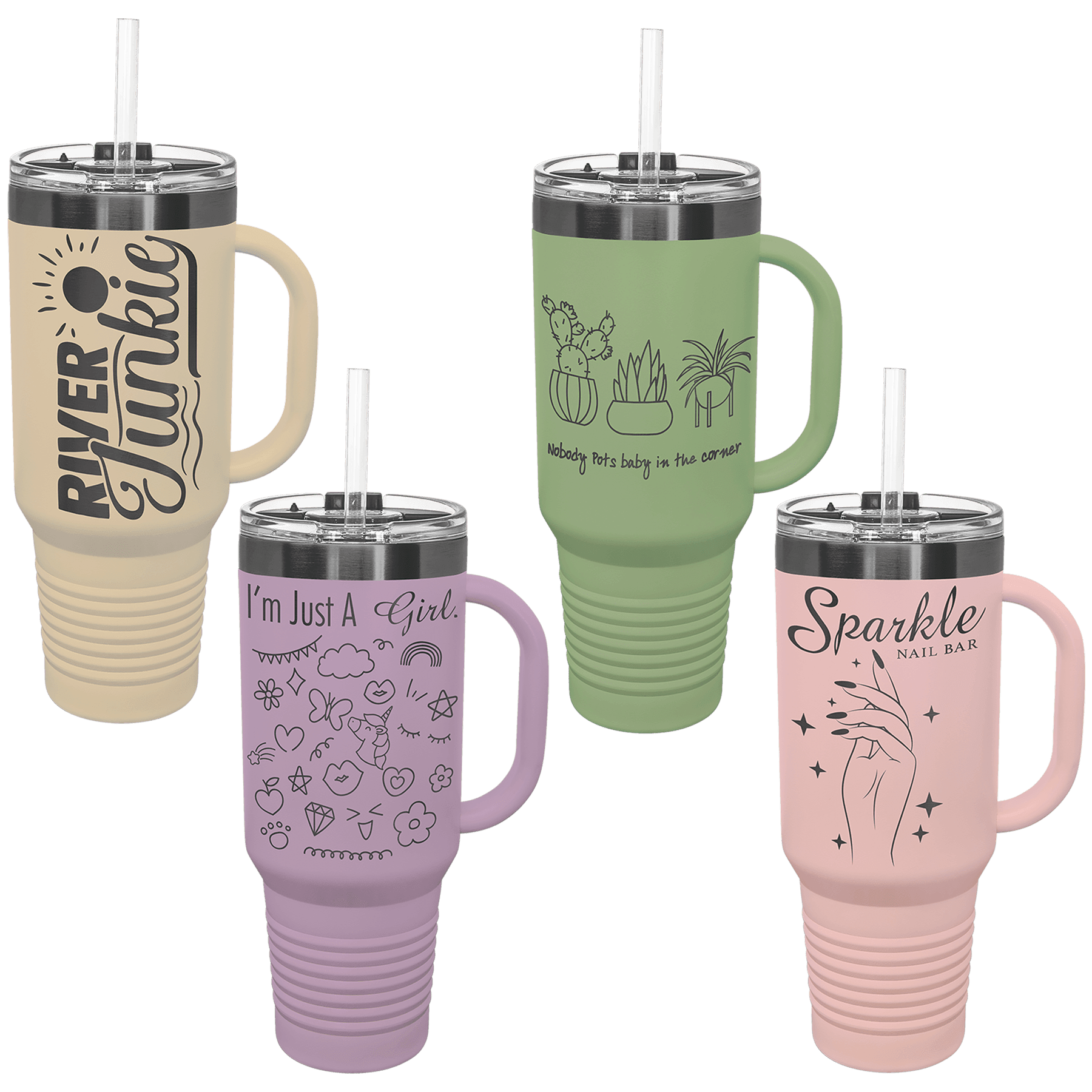 Polar Camel 40 oz. Pastel/Ghost Black Travel Mug with Handle & Straw Sample Set