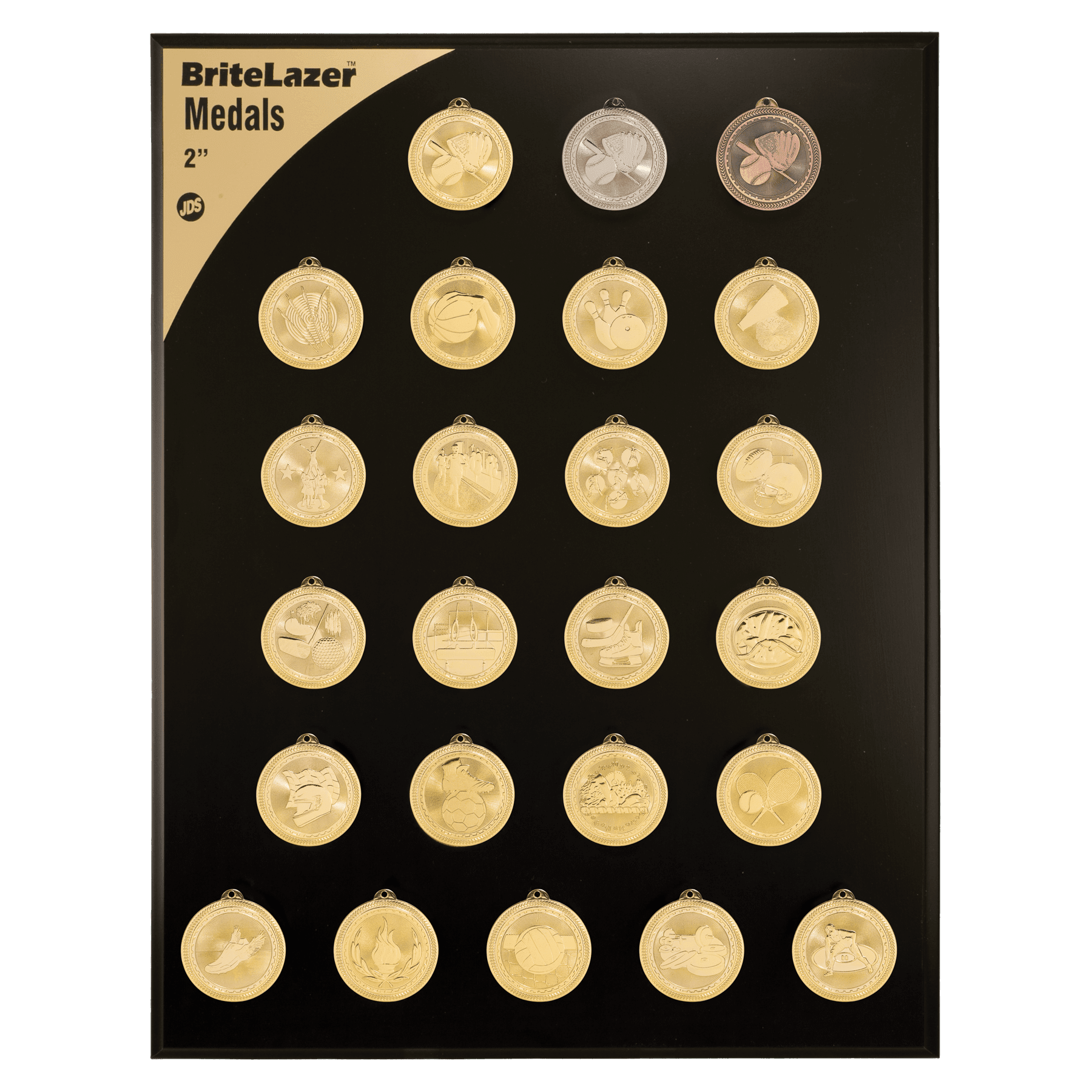 2" Sport Laserable BriteLazer Medal Display Set