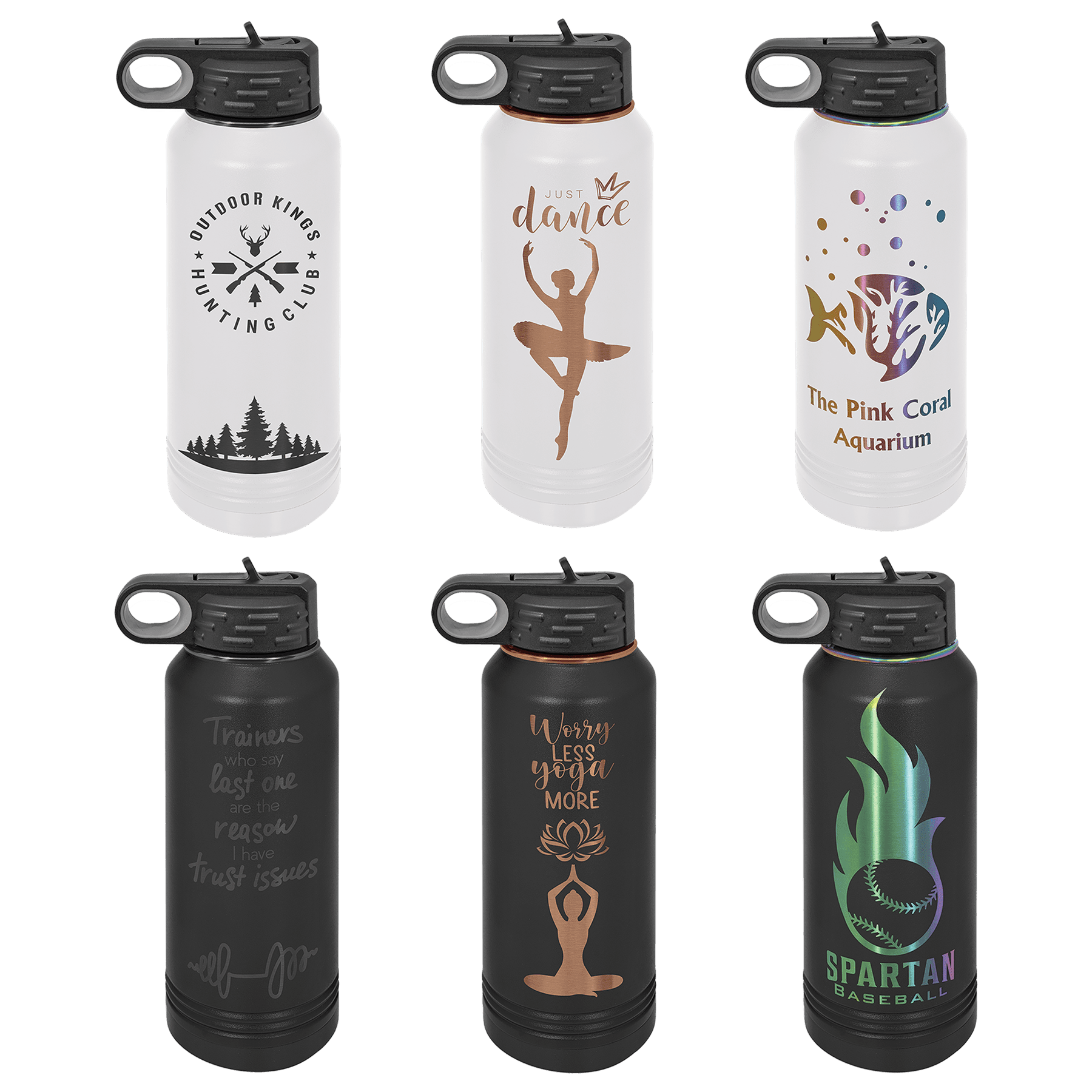 Polar Camel 32 oz. Water Bottle Sample Set Ion Plated (Black & White/Ghost Black, Rose Gold, Prism