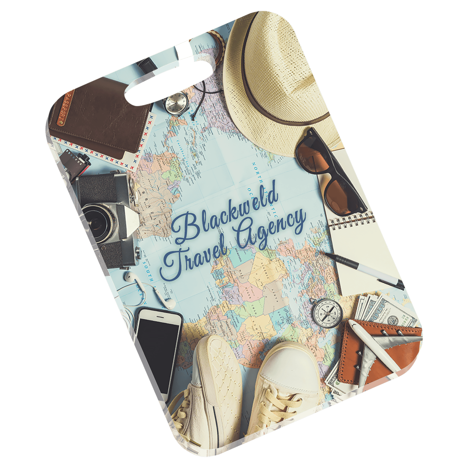 4" x 2.75 Unisub White Acrylic Rectangle Bag Tag, 1 Sided