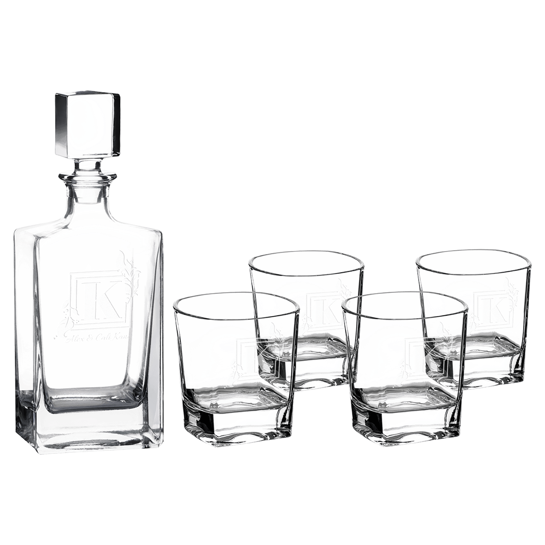 Polar Camel 810 mL Rectangle Glass Decanter Set with Four 8 oz. Rocks Glasses in Black Gift Box with Printed Paper Sleeve