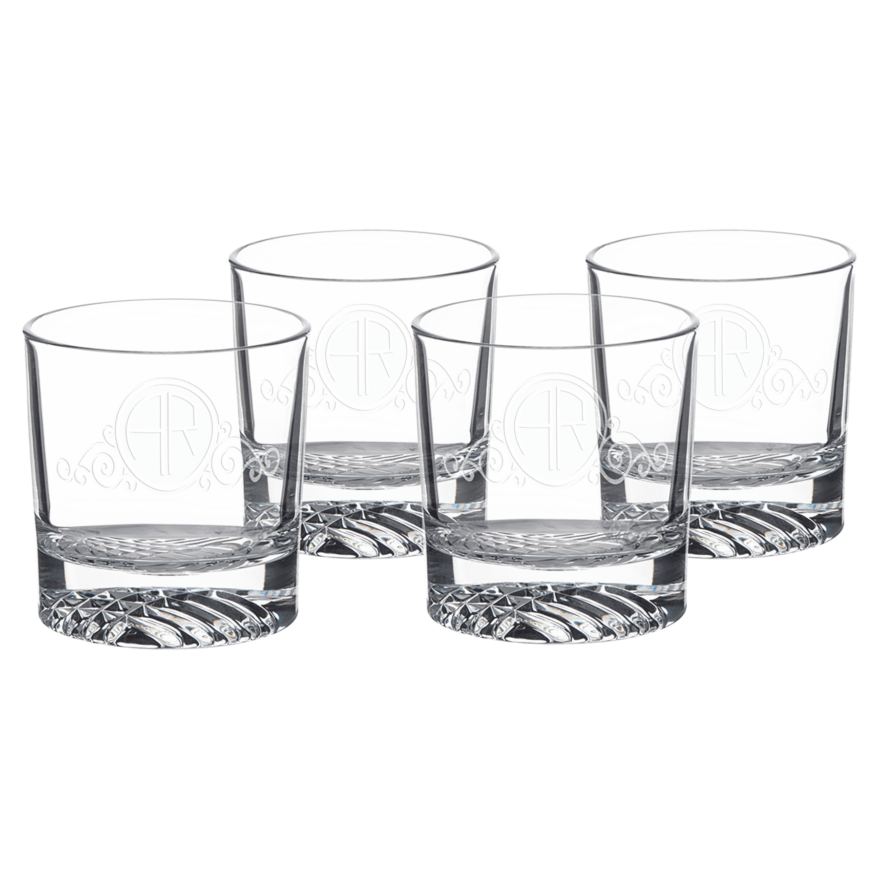 Four Polar Camel 9 oz. Round Rocks Glasses in Black Gift Box with Printed Paper Sleeve