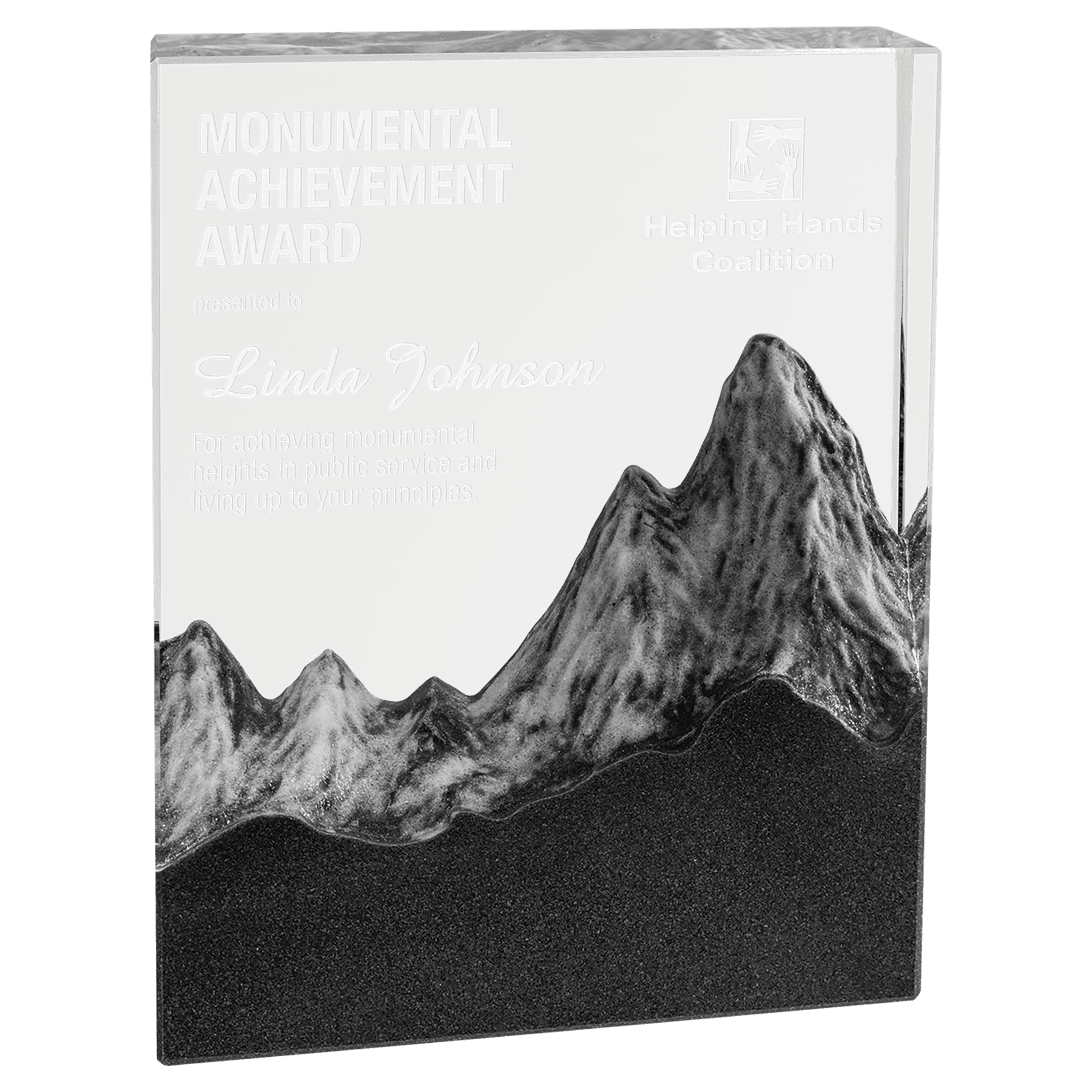 5 7/8" x 7 3/4" Crystal Rectangle with Embedded Resin Mountain Scene