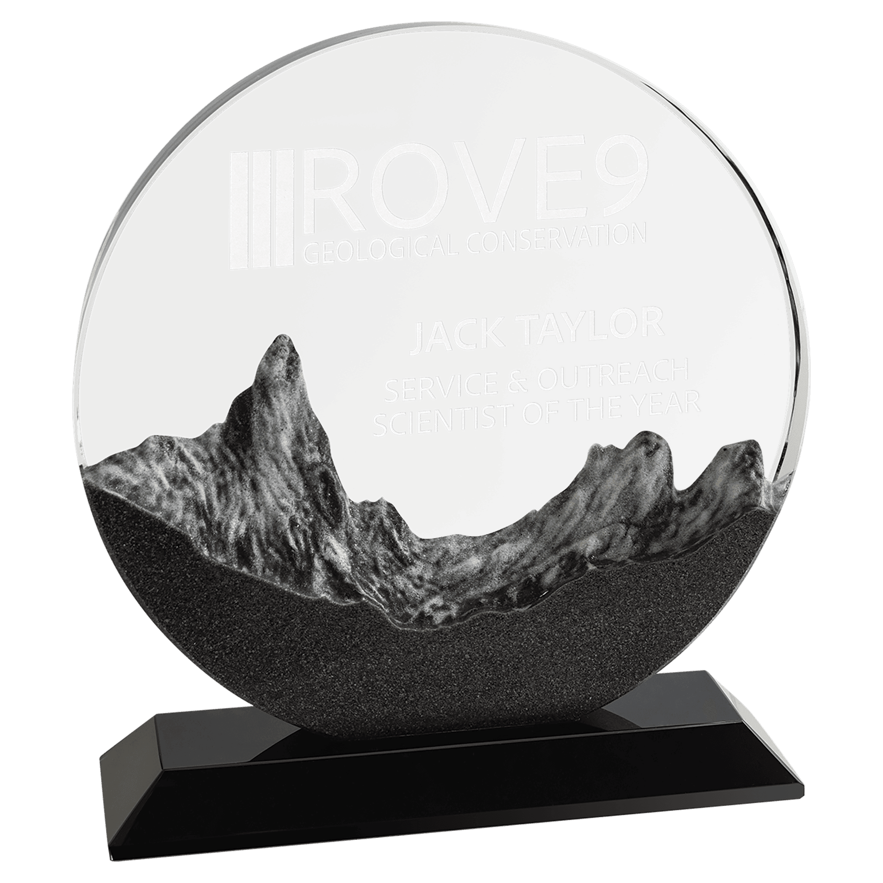 7" x 7 3/4" Round Crystal with Embedded Resin Mountain Scene and Black Base