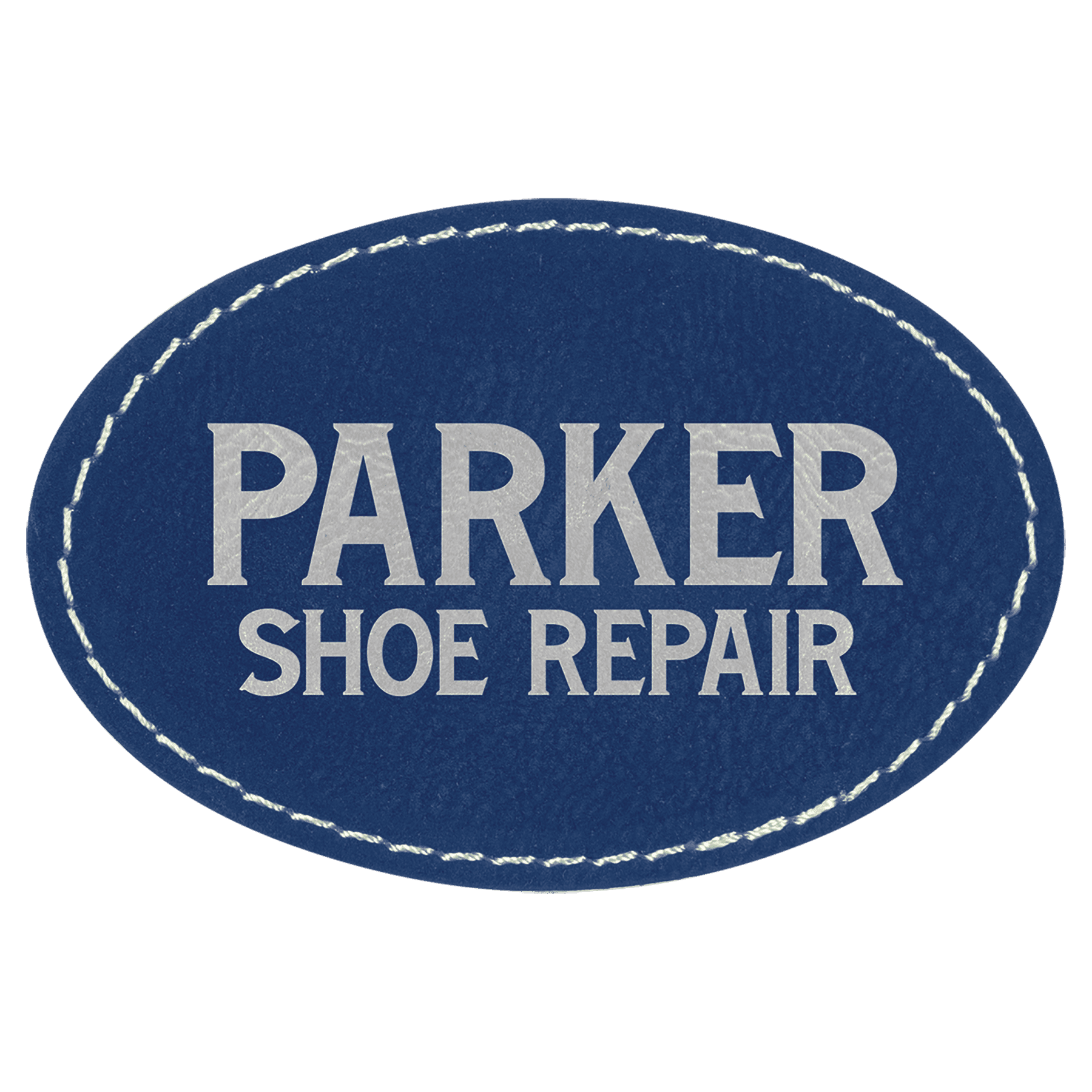 3" x 2" Blue/Silver Laserable Leatherette Oval Patch with Kota Pro Adhesive