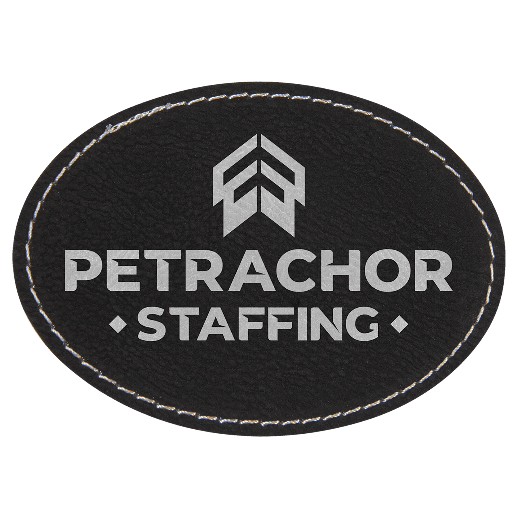 3 1/2" x 2 1/2" Black/Silver Laserable Leatherette Oval Patch with Kota Pro Adhesive