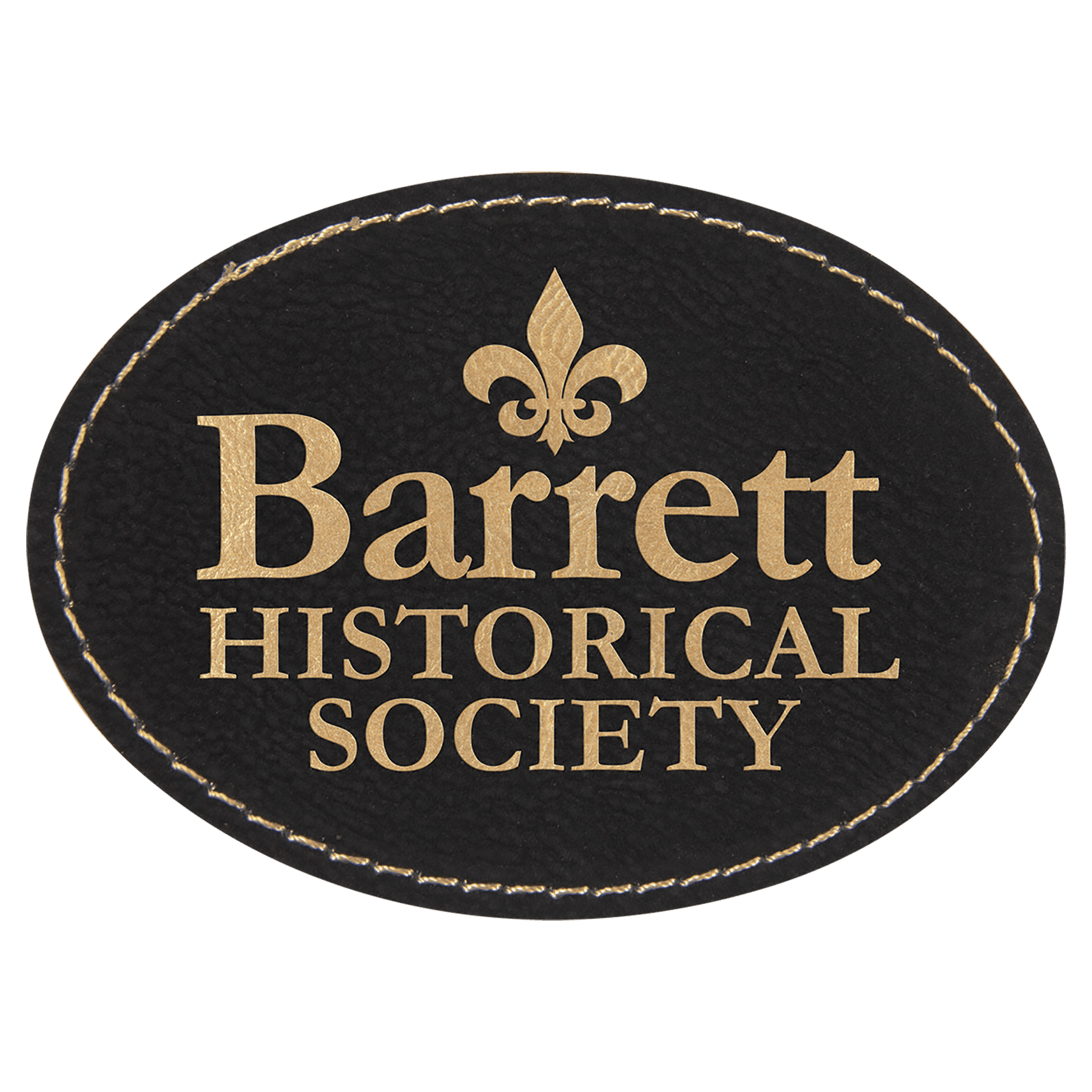 3 1/2" x 2 1/2" Black/Gold Laserable Leatherette Oval Patch with Kota Pro Adhesive