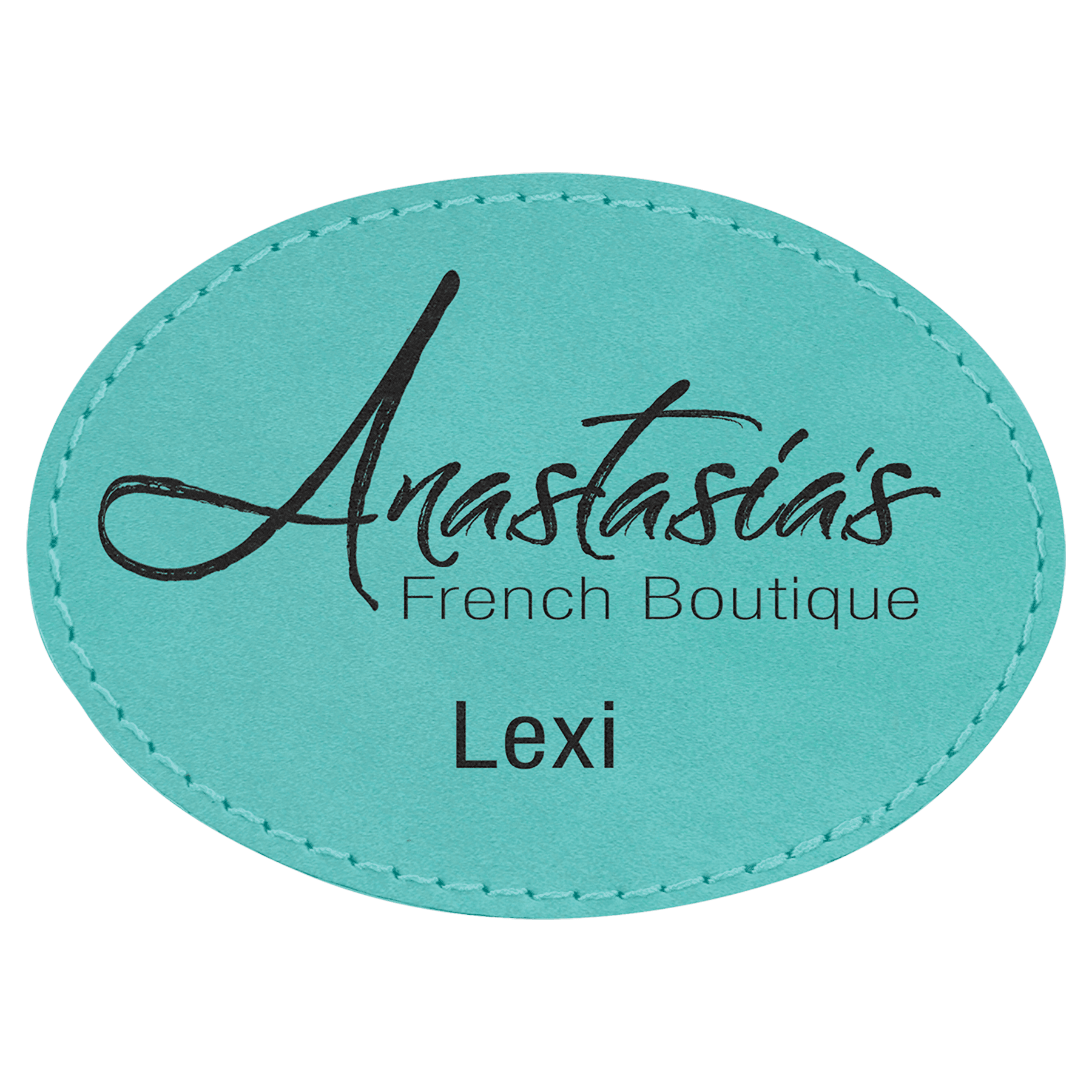 3 1/2" x 2 1/2" Teal Laserable Leatherette Oval Patch with Kota Pro Adhesive