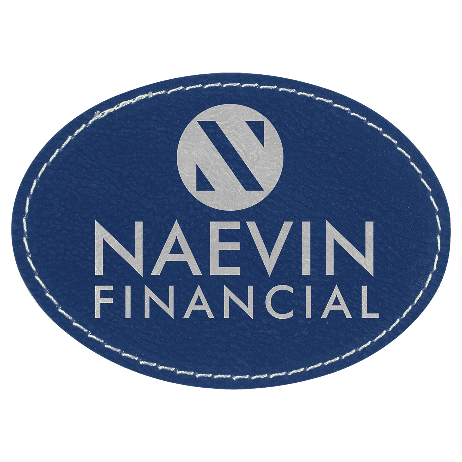 3 1/2" x 2 1/2" Blue/Silver Laserable Leatherette Oval Patch with Kota Pro Adhesive