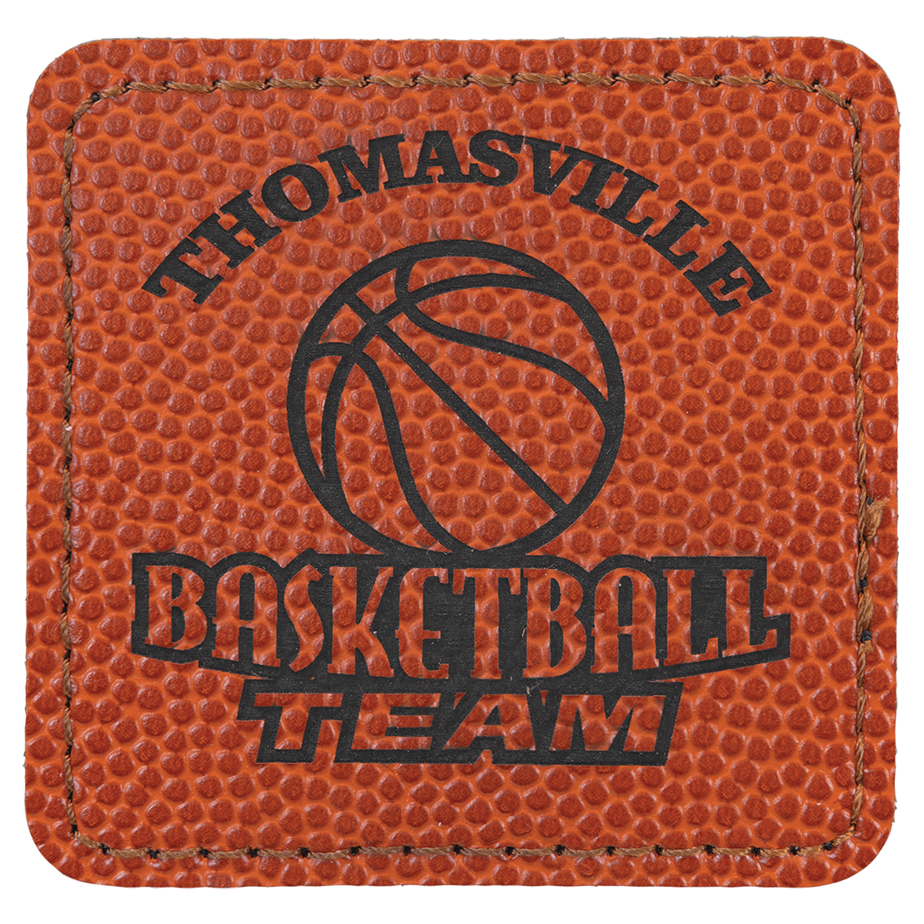 2 1/2" x 2 1/2" Basketball Laserable Leatherette Square Patch with Kota Pro Adhesive