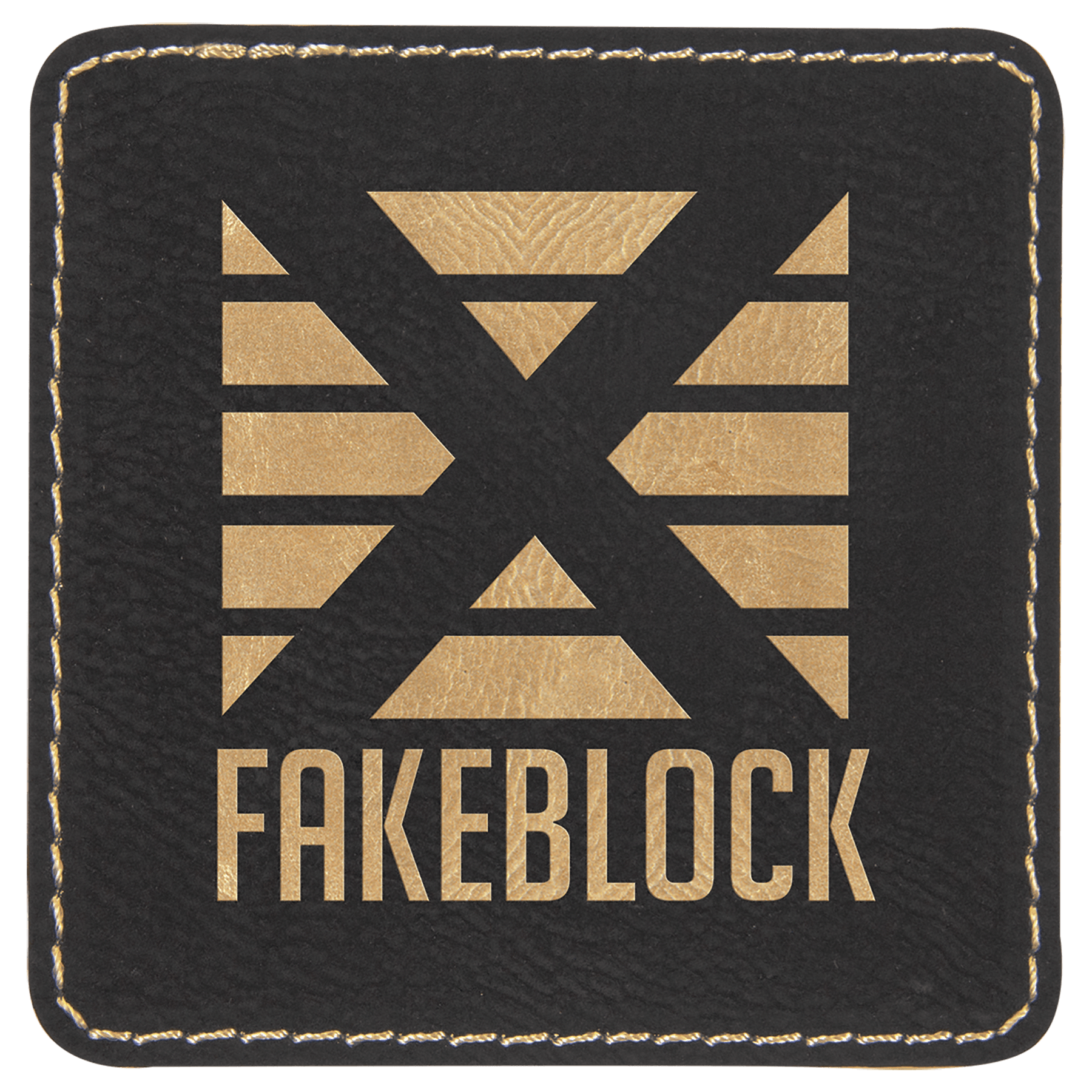 3" x 3" Square Black/Gold Laserable Leatherette Patch with Kota Pro Adhesive