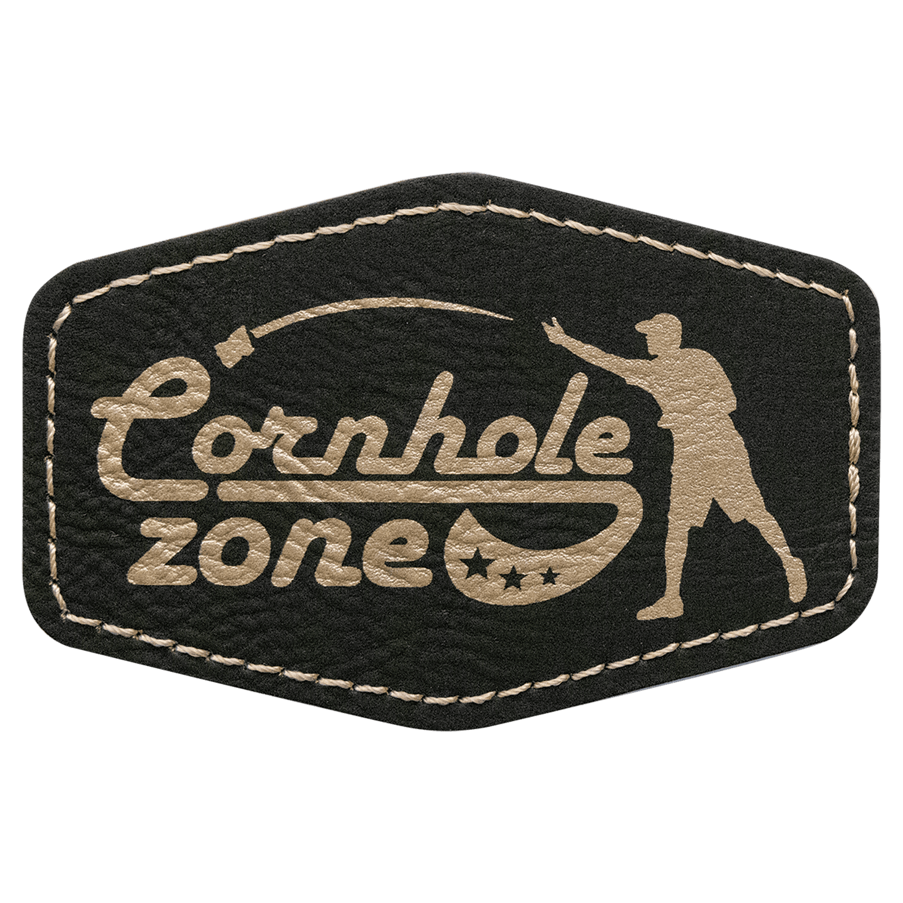 3" x 2" Black/Gold Laserable Leatherette Hex Patch with Kota Pro Adhesive