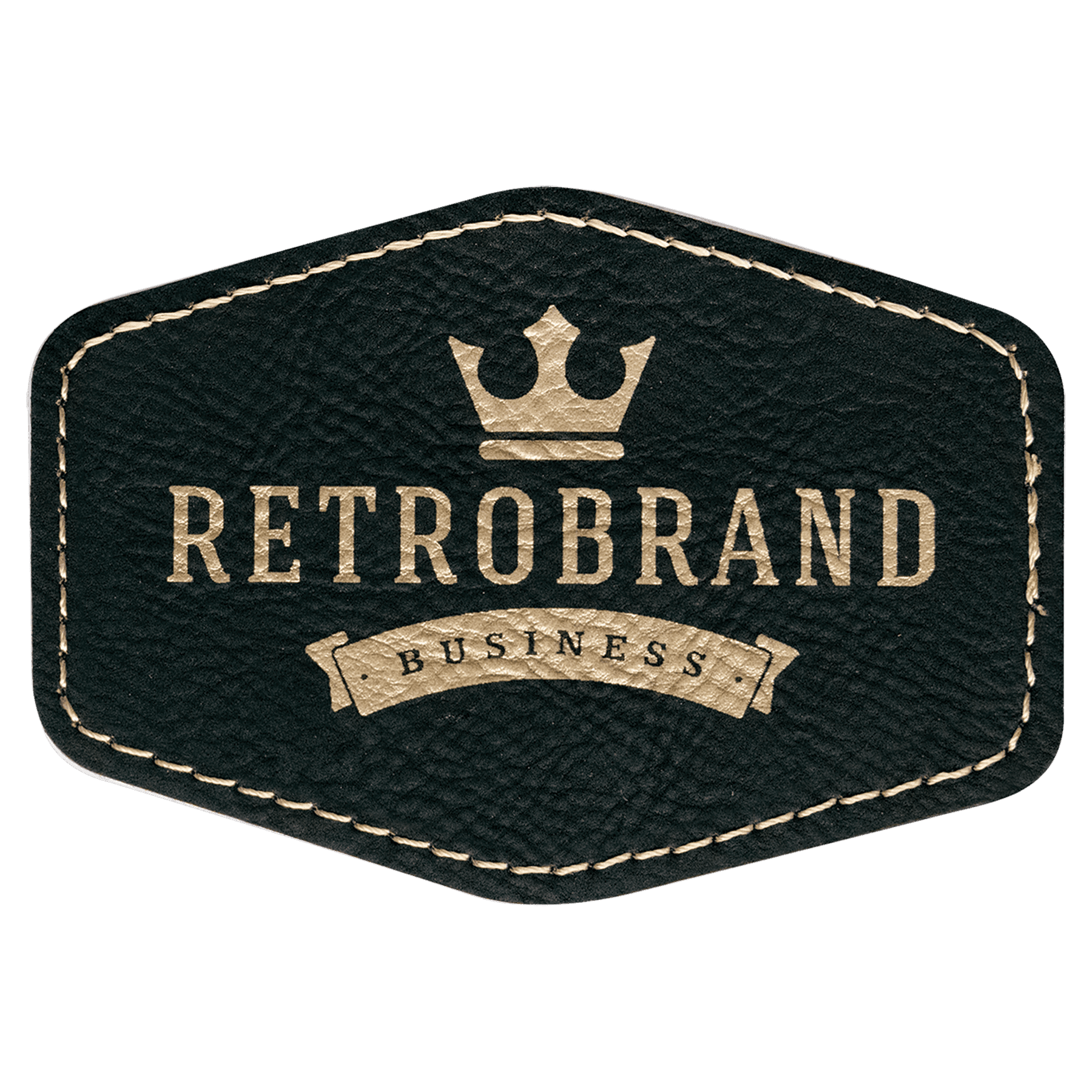 3 1/2" x 2 1/2" Black/Gold Laserable Leatherette Hex Patch with Kota Pro Adhesive