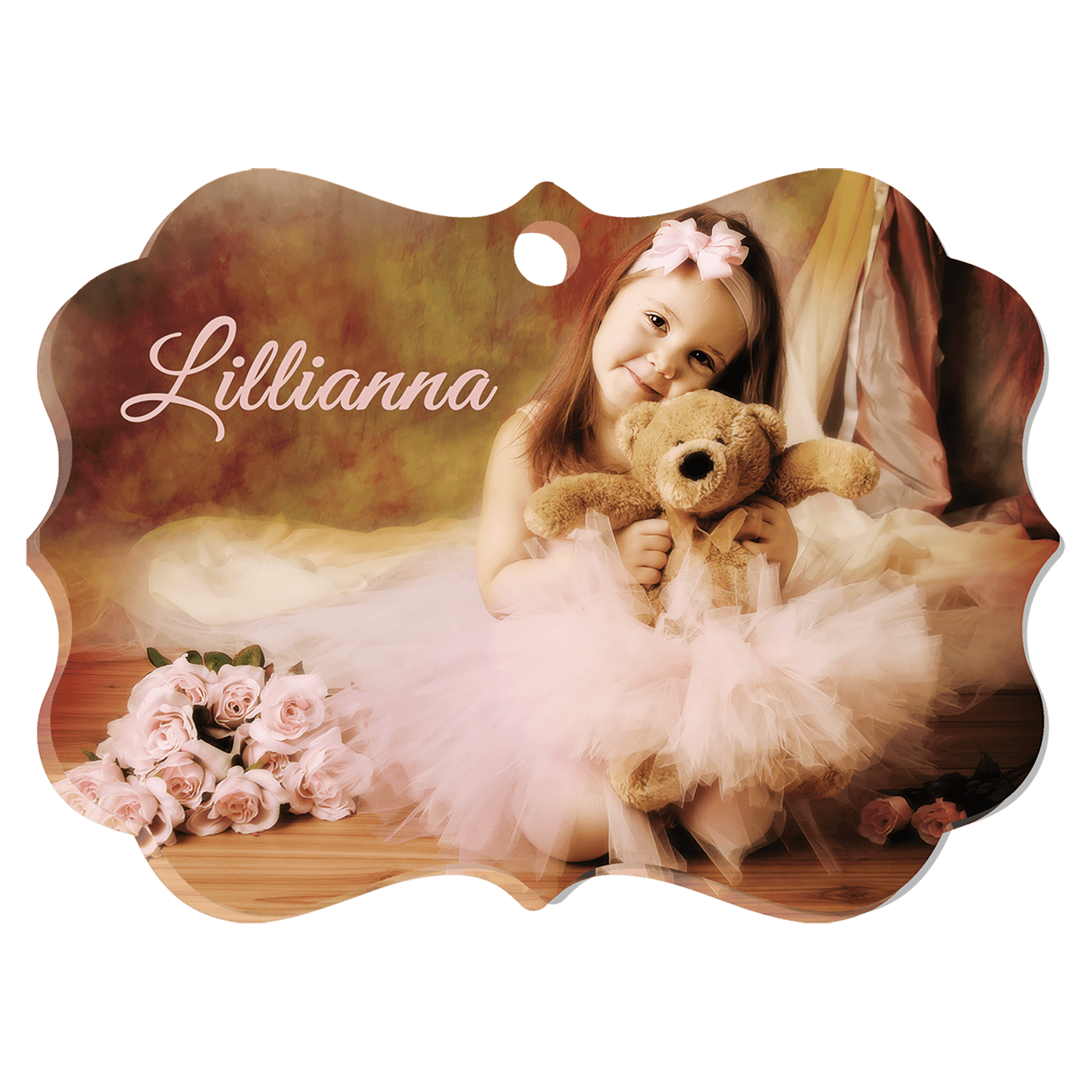 3.95" x 2.85" White Benelux Acrylic Ornament, 1-Sided (Ribbon/Hanger Not Included)