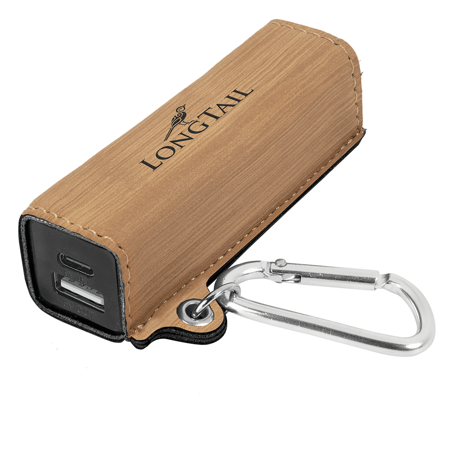 Bamboo Laserable Leatherette 2200 mAh Power Bank with USB-C Cord