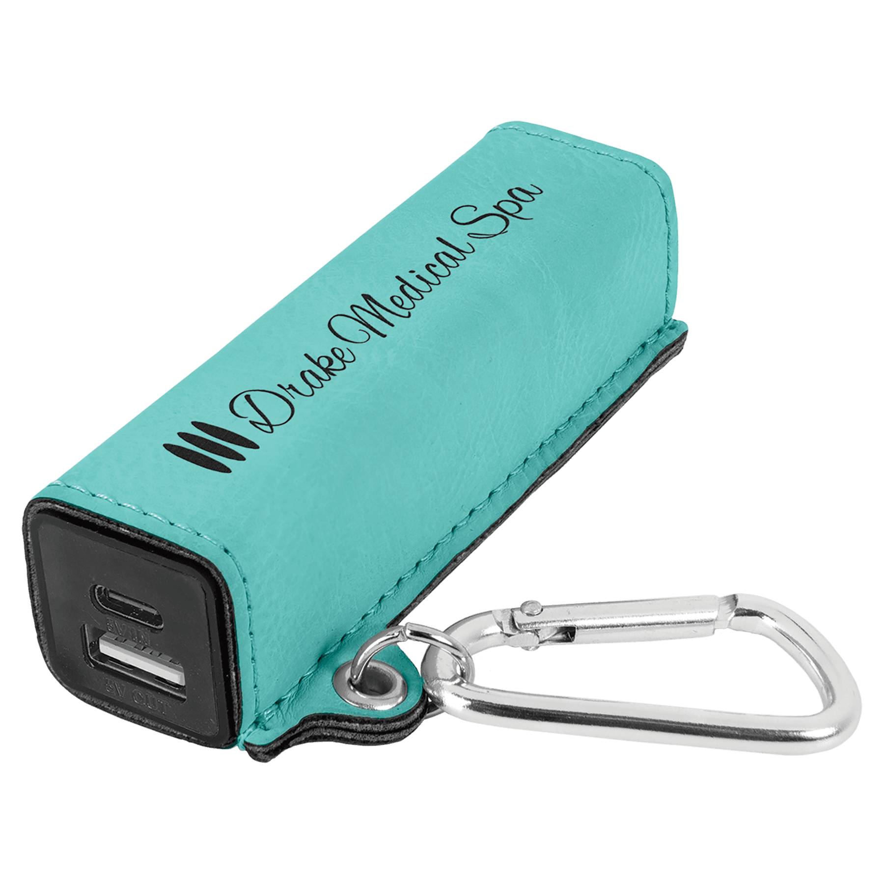 Teal Laserable Leatherette 2200 mAh Power Bank with USB-C Cord