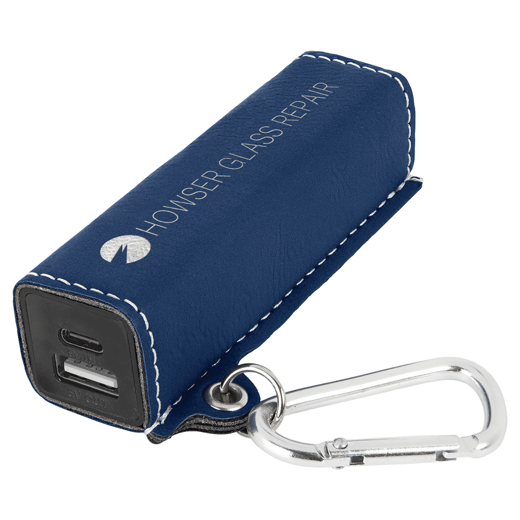 Blue/Silver Laserable Leatherette 2200 mAh Power Bank with USB-C Cord