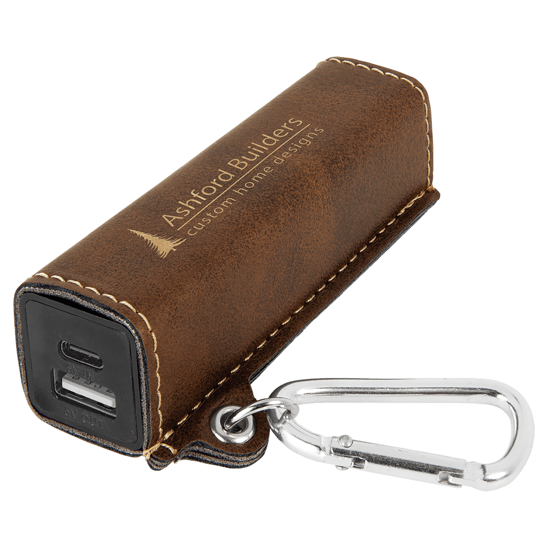 Rustic/Gold Laserable Leatherette 2200 mAh Power Bank with USB-C Cord