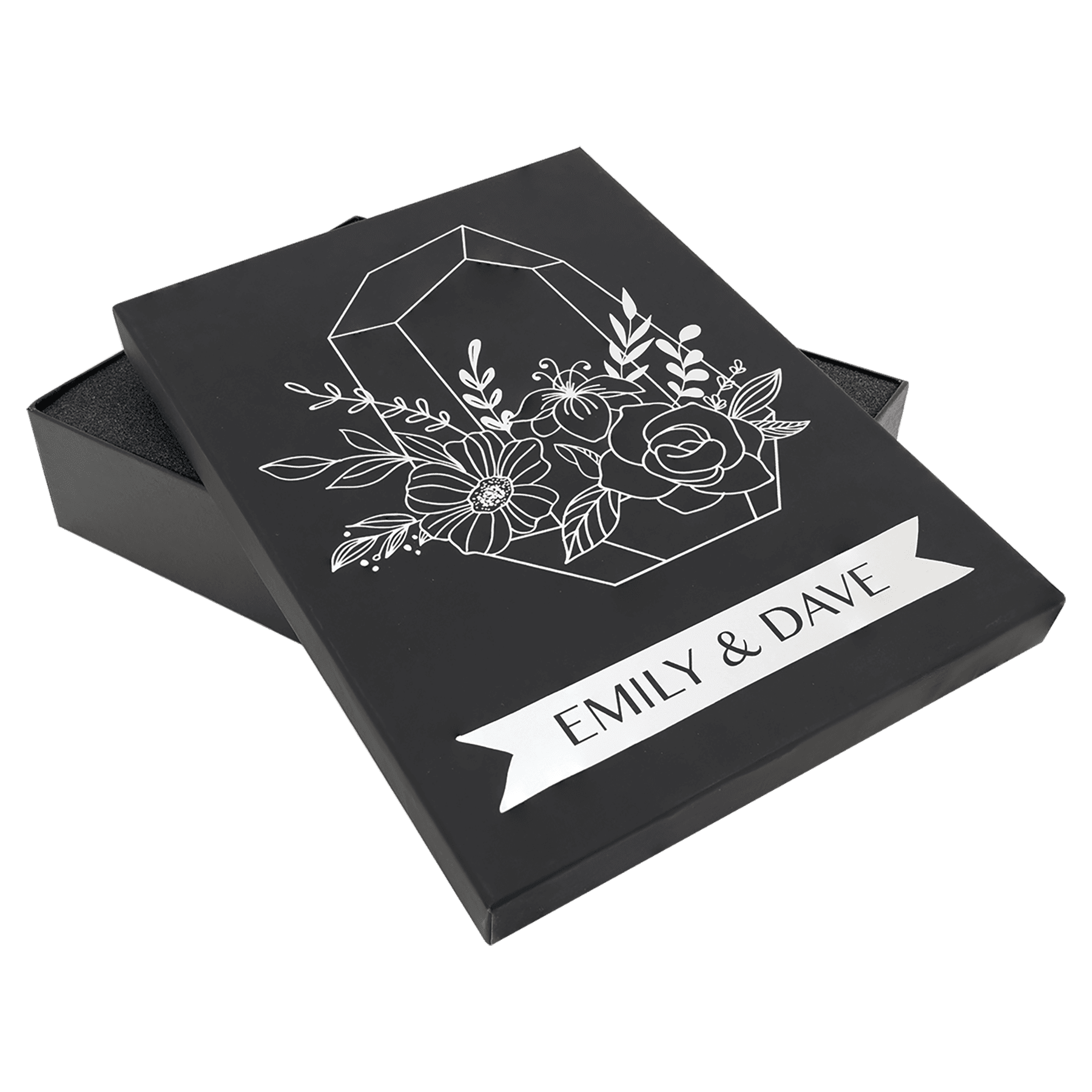 11 3/4" x 8 3/4" Black Lazerburst Gift Box-Lasers to Silver