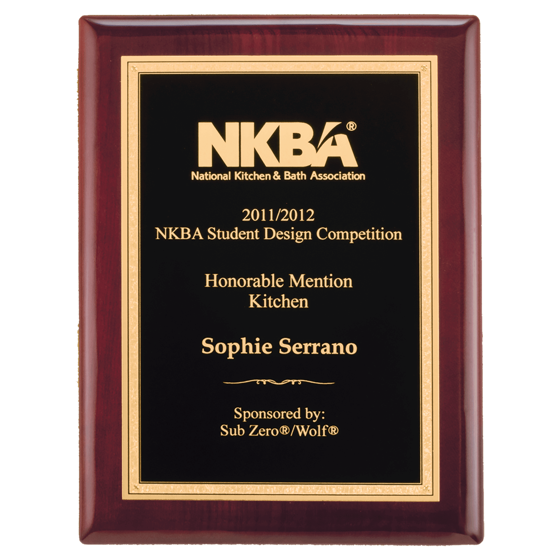 7" x 9" Airflyte Rosewood Piano Finish Plaque with Textured Black/Gold Florentine Border LaserFX Plate