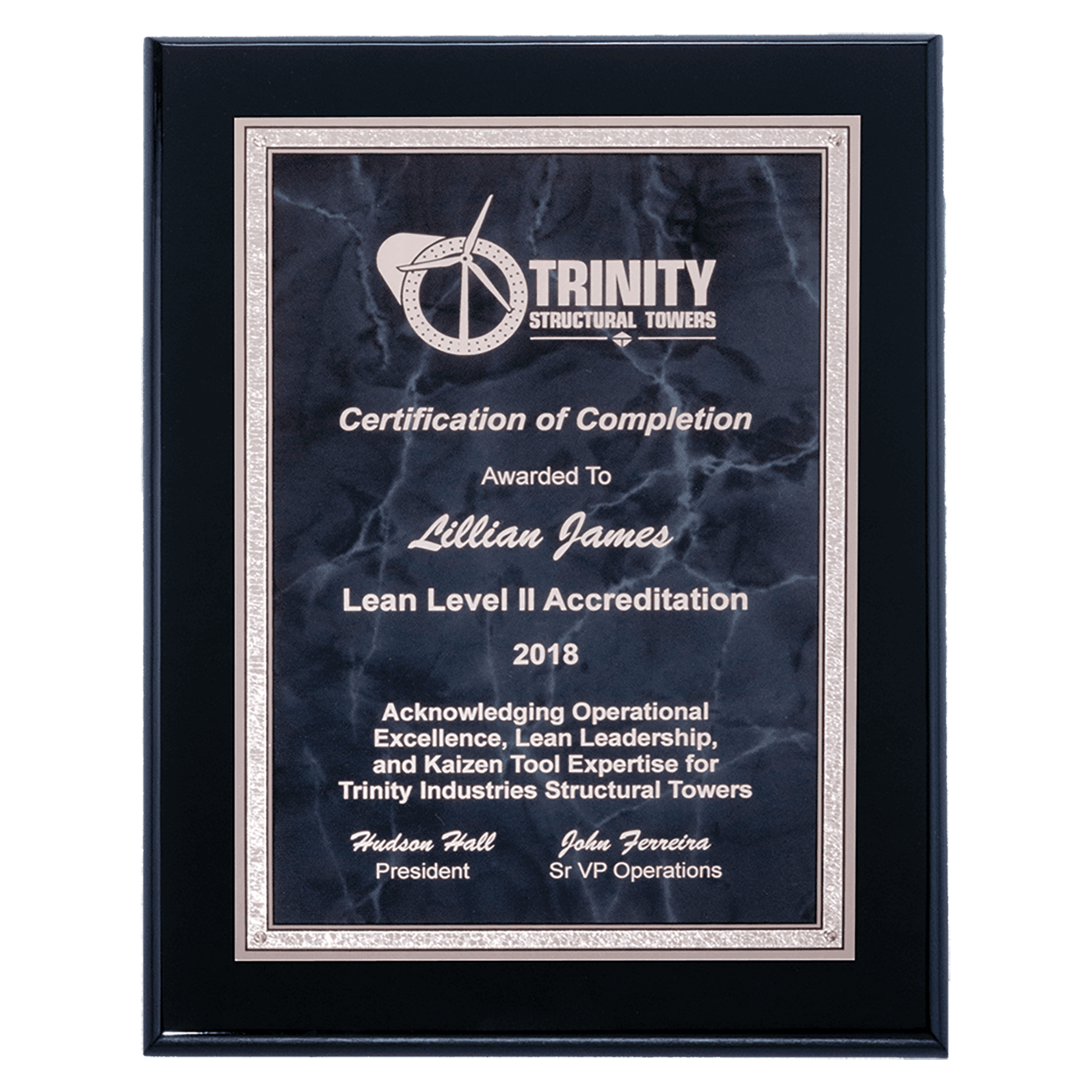 9" x 12" Airflyte Black High Gloss Plaque with Gray Marble/Silver Florentine Border