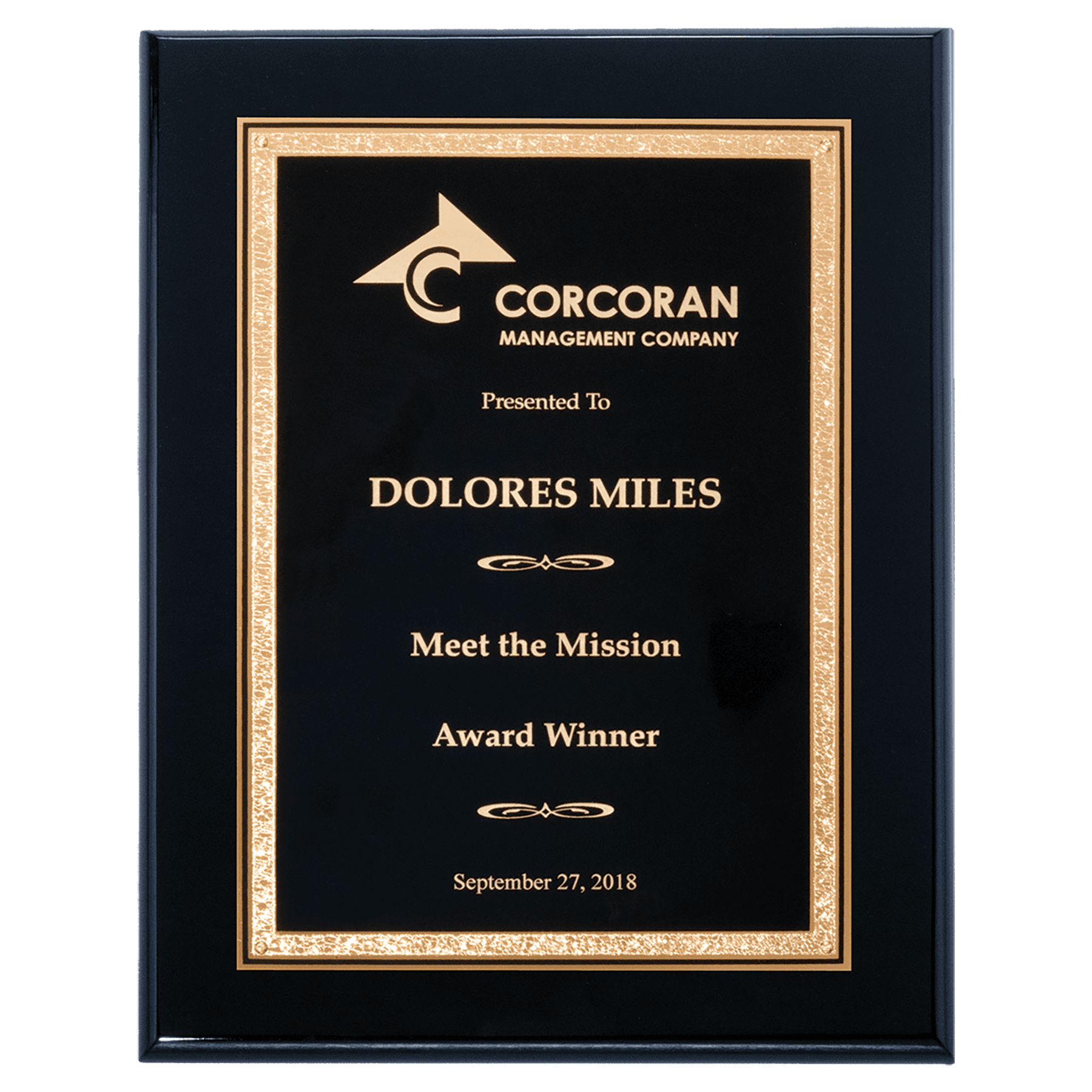 9" x 12" Airflyte Black High GLoss Plaque with Black/Gold Florentine Design LaserFX Plate