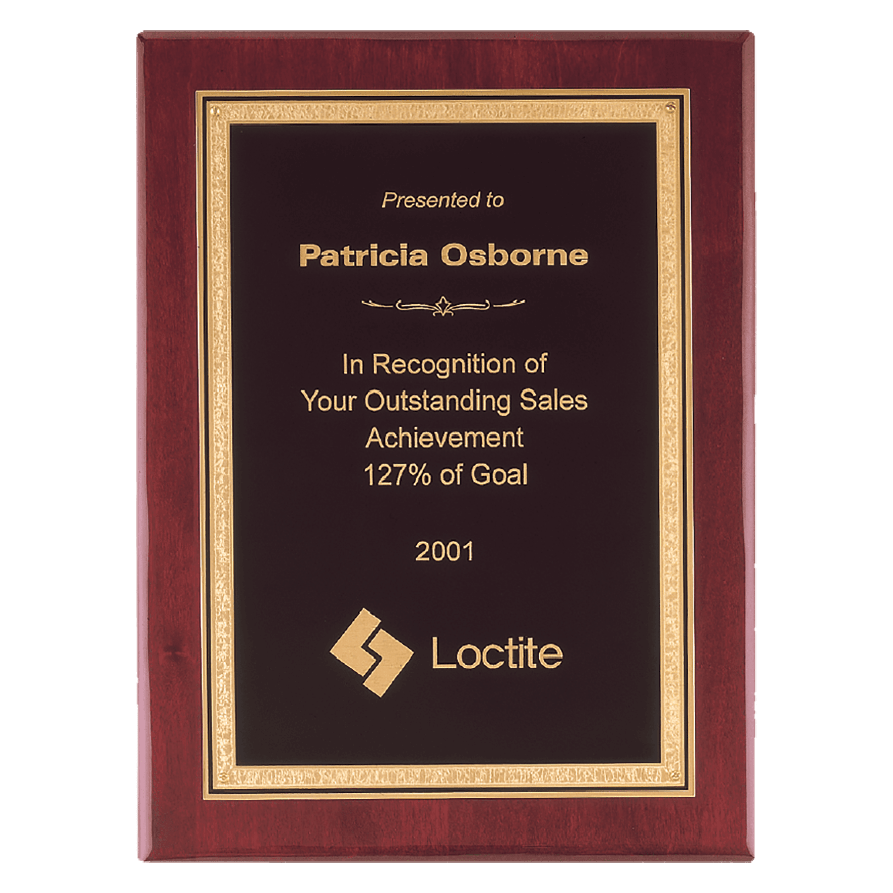 8" x 10" Airflyte Premium Rosewood Piano Finish Plaque with Gold Florentine Border Black LaserFX Plate