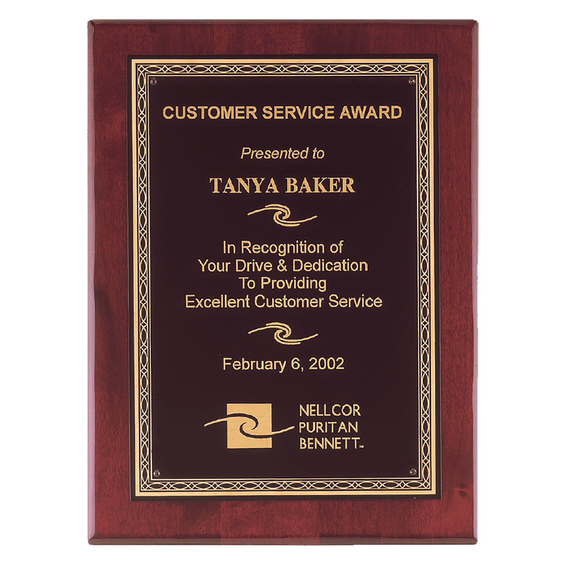 7" x 9" Airflyte Premium Rosewood Piano Finish Plaque with Gold Florentine Border Laserable Black Brass Plate