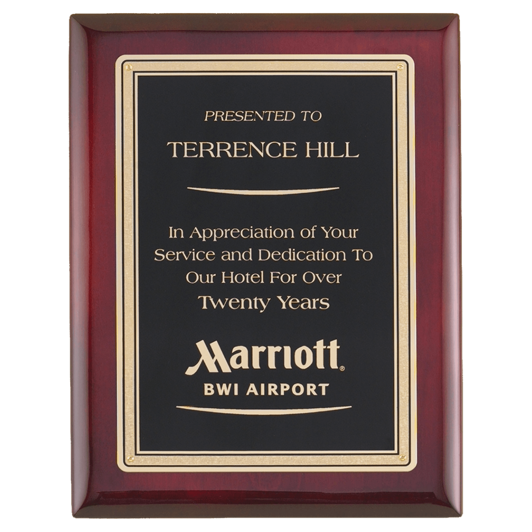 Airflyte Premium Rosewood Piano Finish Plaque with Gold Border Black LaserFX Plate