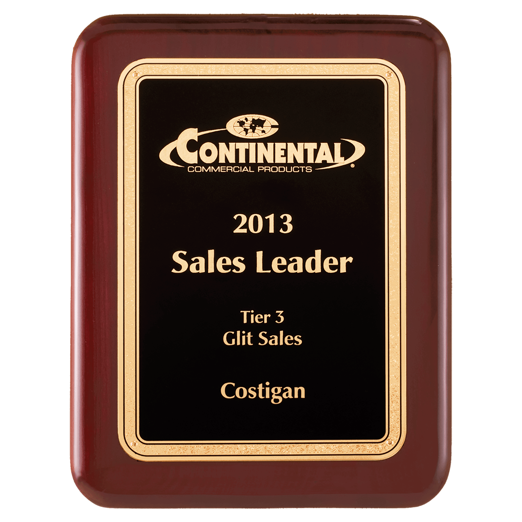 9" x 12" Airflyte Rosewood Piano Finish Plaque with Textured Black/Gold Florentine Border LaserFX Plate