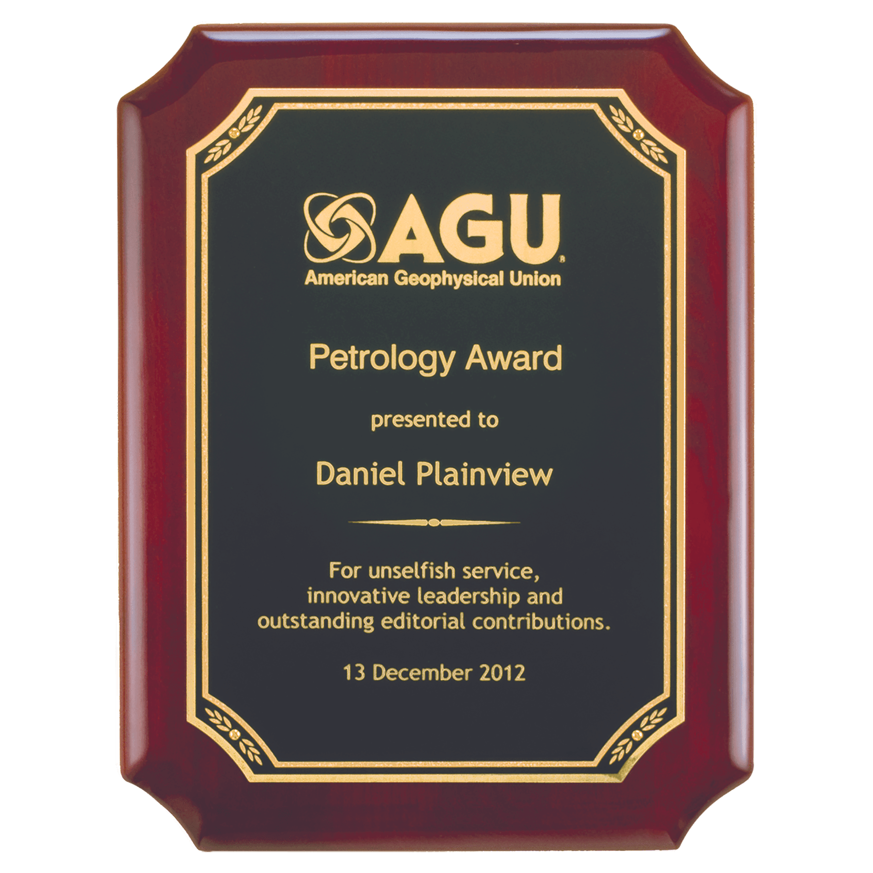 7" x 9" Airflyte Rosewood Piano Finish Plaque with Black/Gold Florentine Leaf Design LaserFX Plate