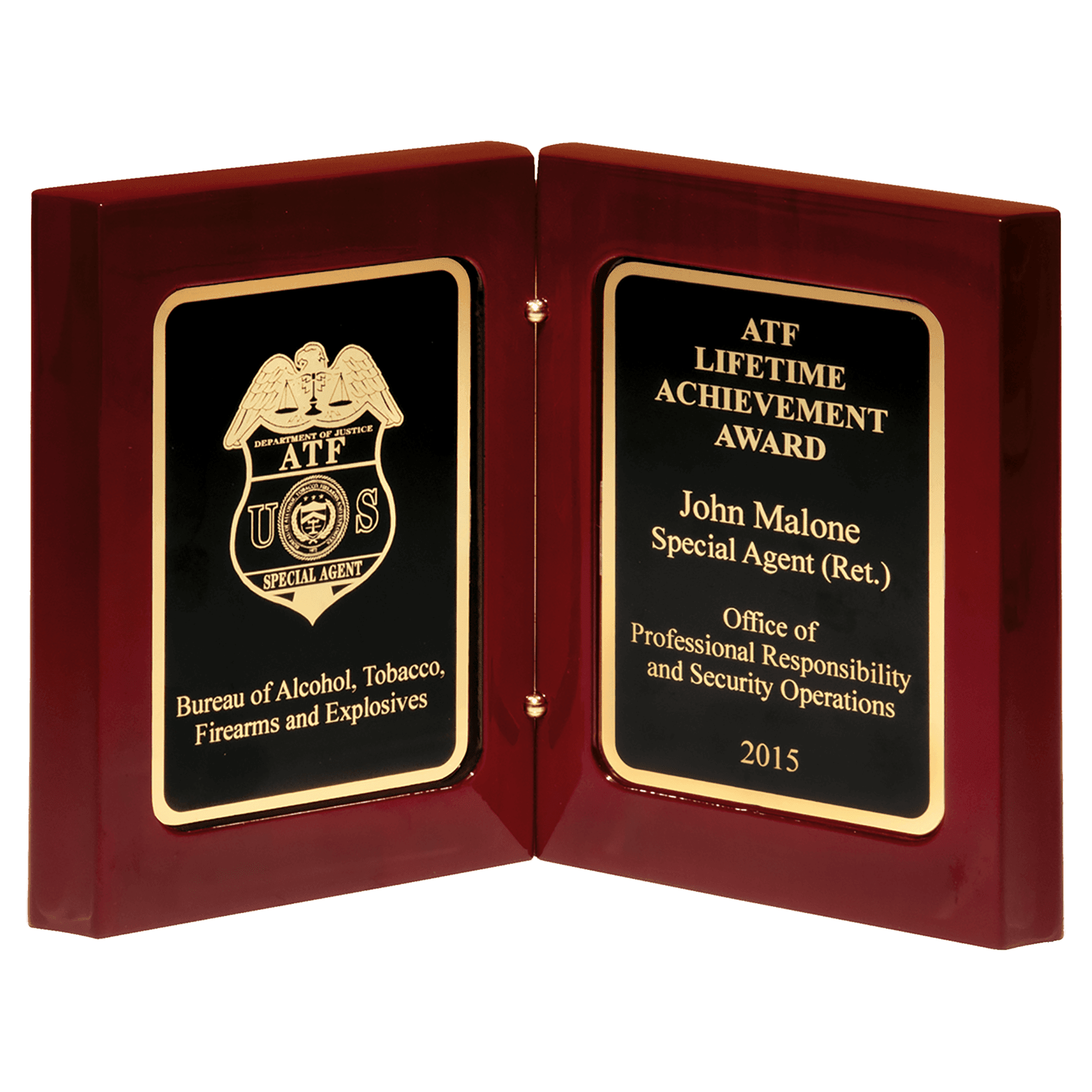 High Gloss Rosewood Book Award with Black Gold Border Plates