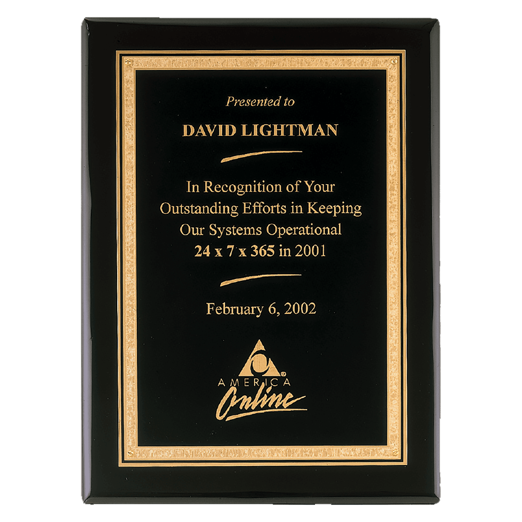 7" x 9" Airflyte Premium Black Piano Finish Plaque with Gold Florentine Border LaserFX Plate